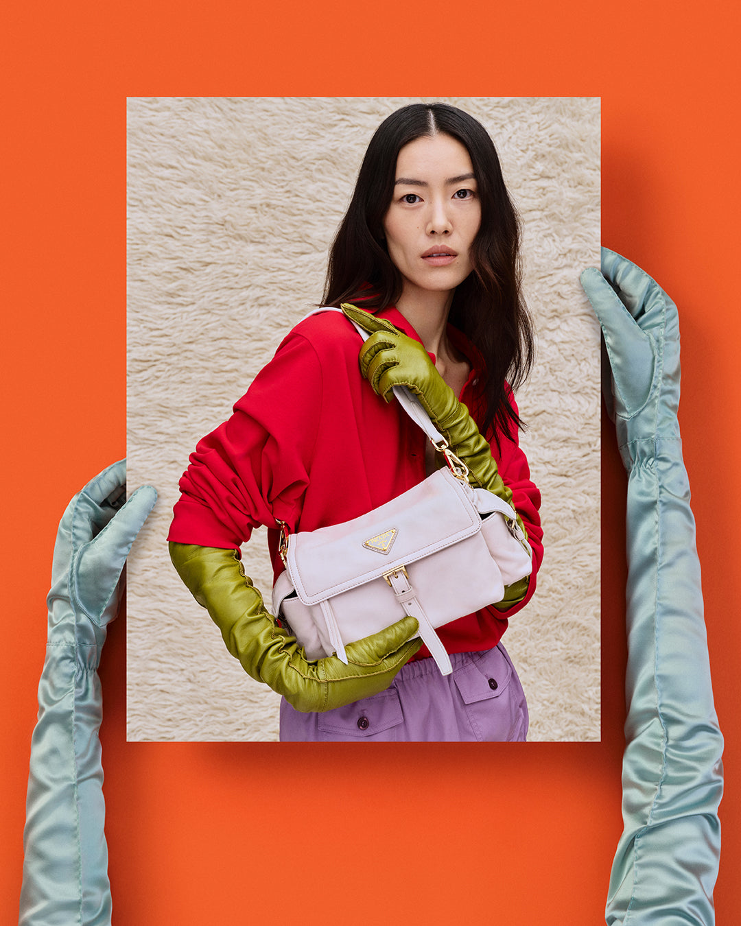 Spring 2026 Fashion Trends featuring bold color styling and a statement Prada shoulder bag.