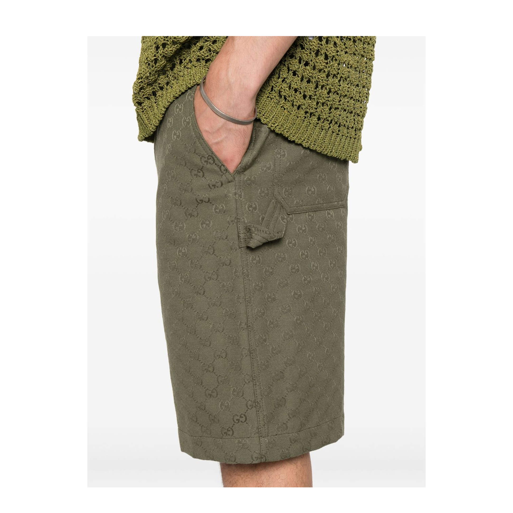 GG Canvas Shorts in Forest Green