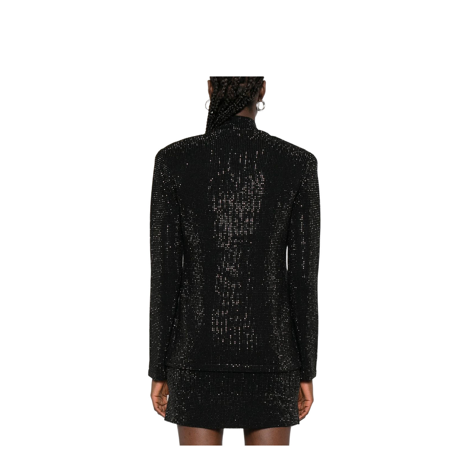 Virgin Wool-Blend Plain-Knit Cardigan with All-Over Rhinestones