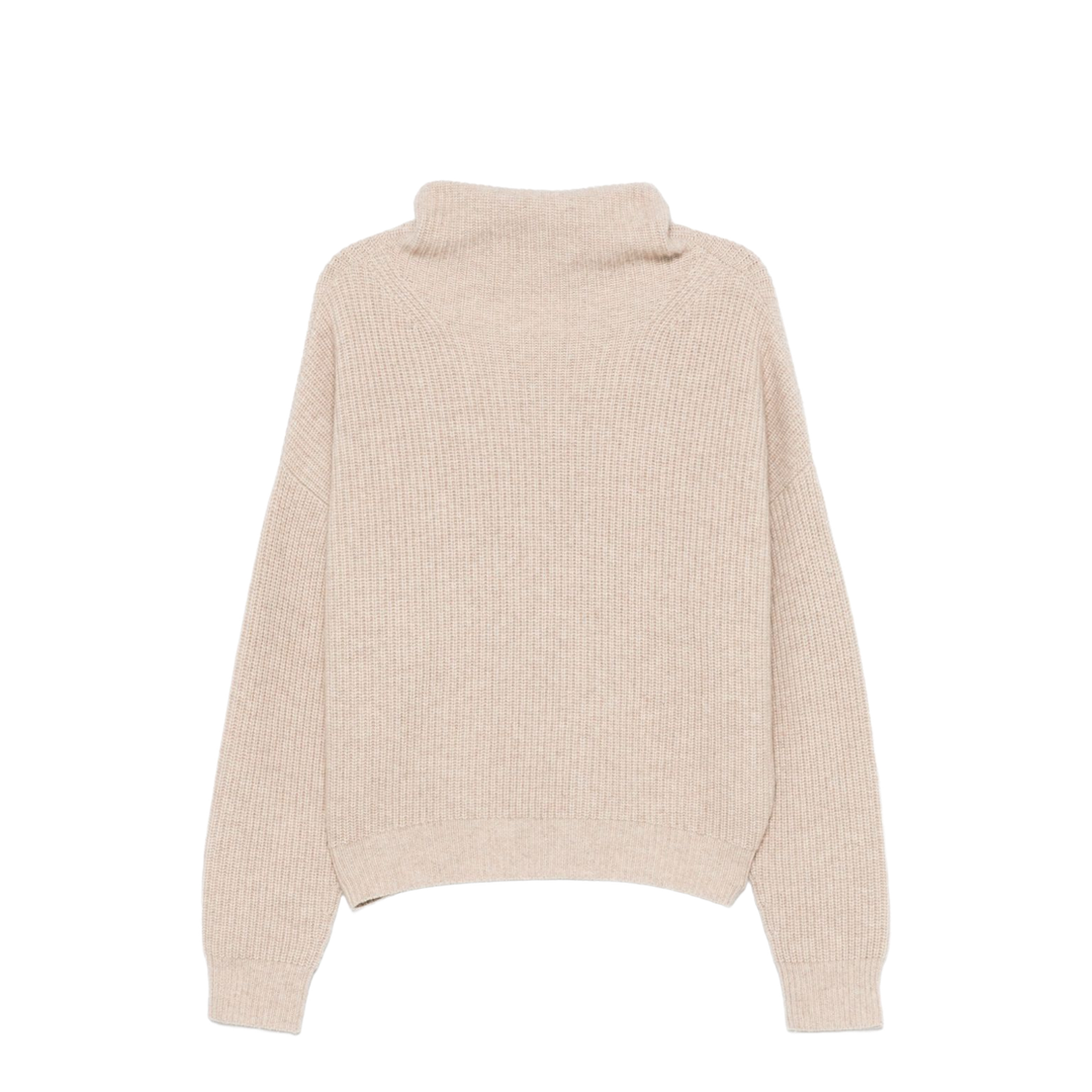 Ecru Drop Shoulder Roll Neck Long Sleeves Ribbed Cuffs and Hem