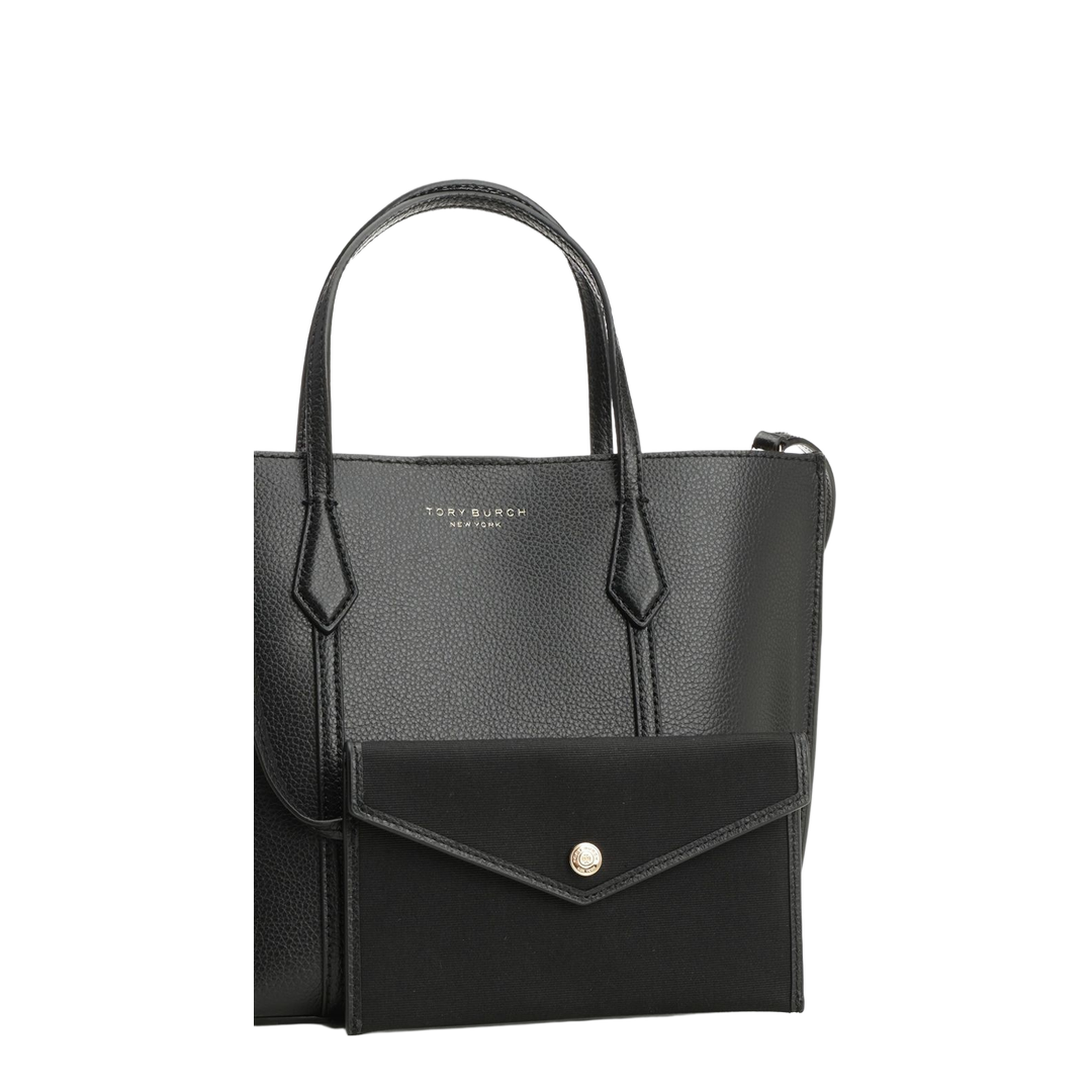 Perry Small Grained Leather Tote - Black