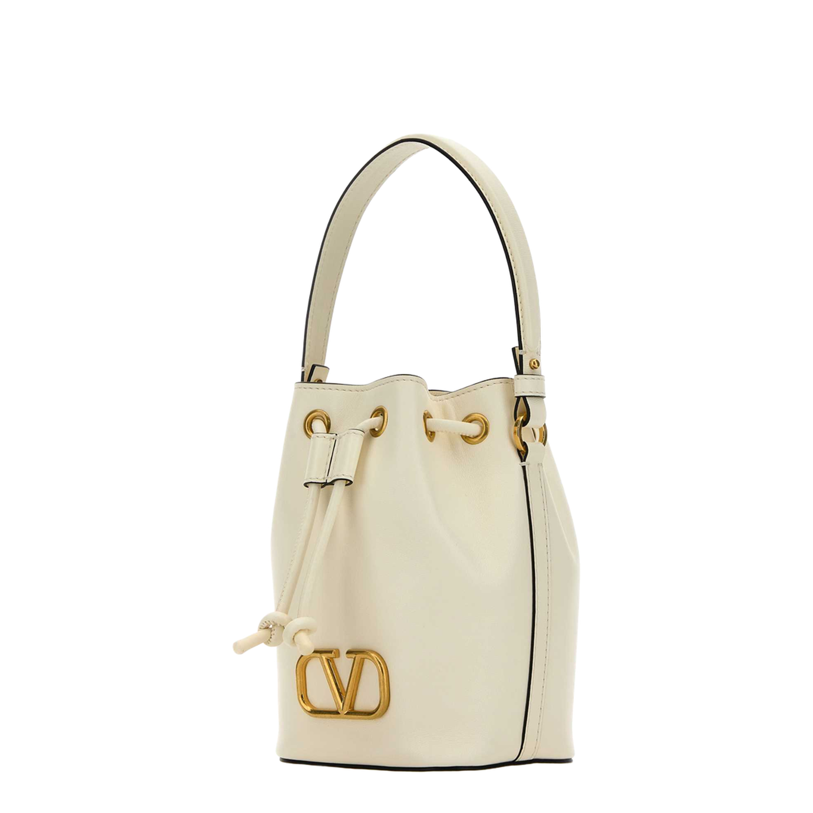 Ivory Nappa Leather VLogo Signature Bucket Bag