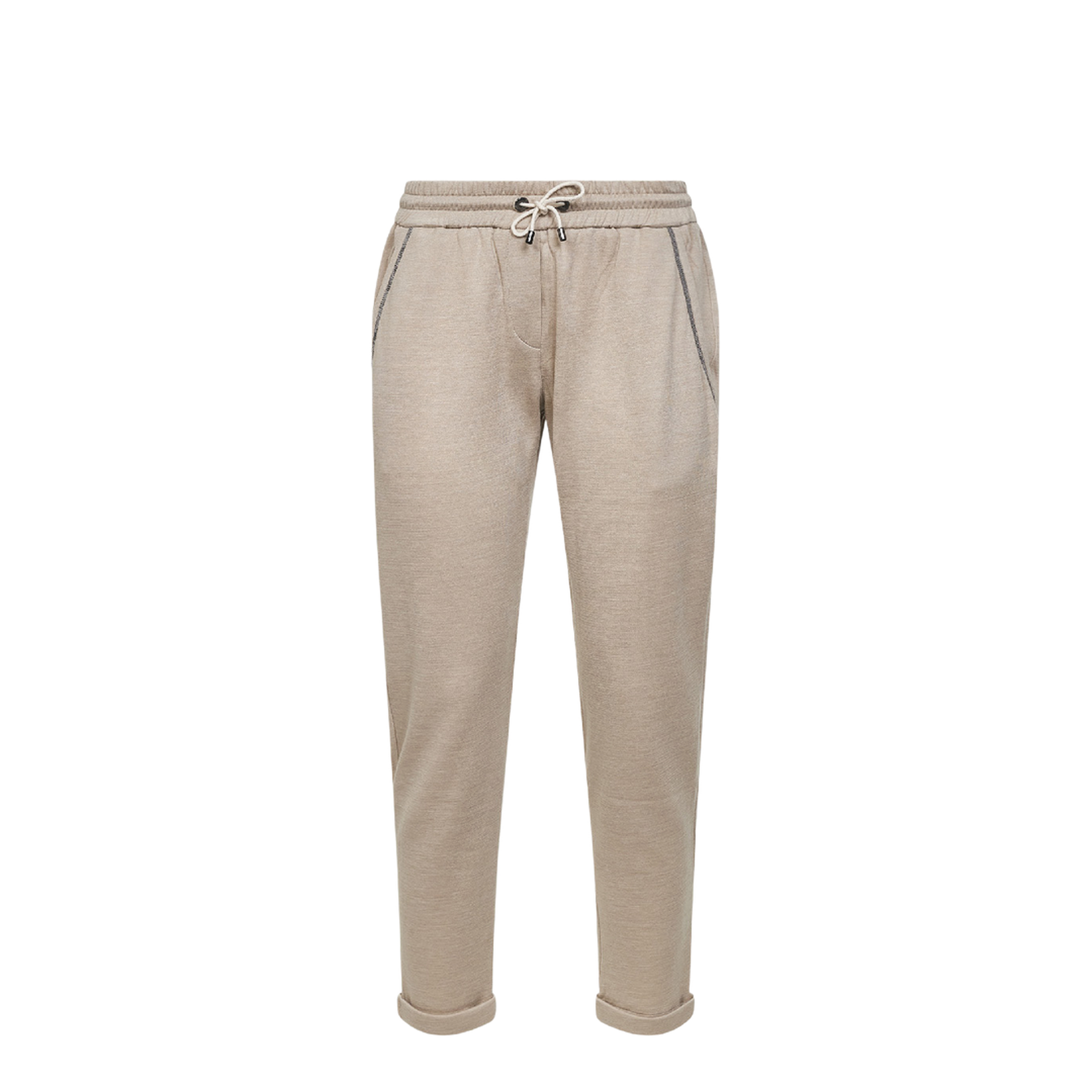 Cotton and Silk Blend Drawstring Pants - Beige