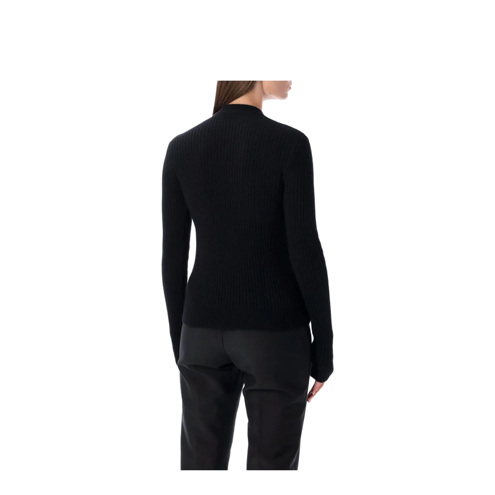 Black Ribbed Wool Sweater With Gold Buttons