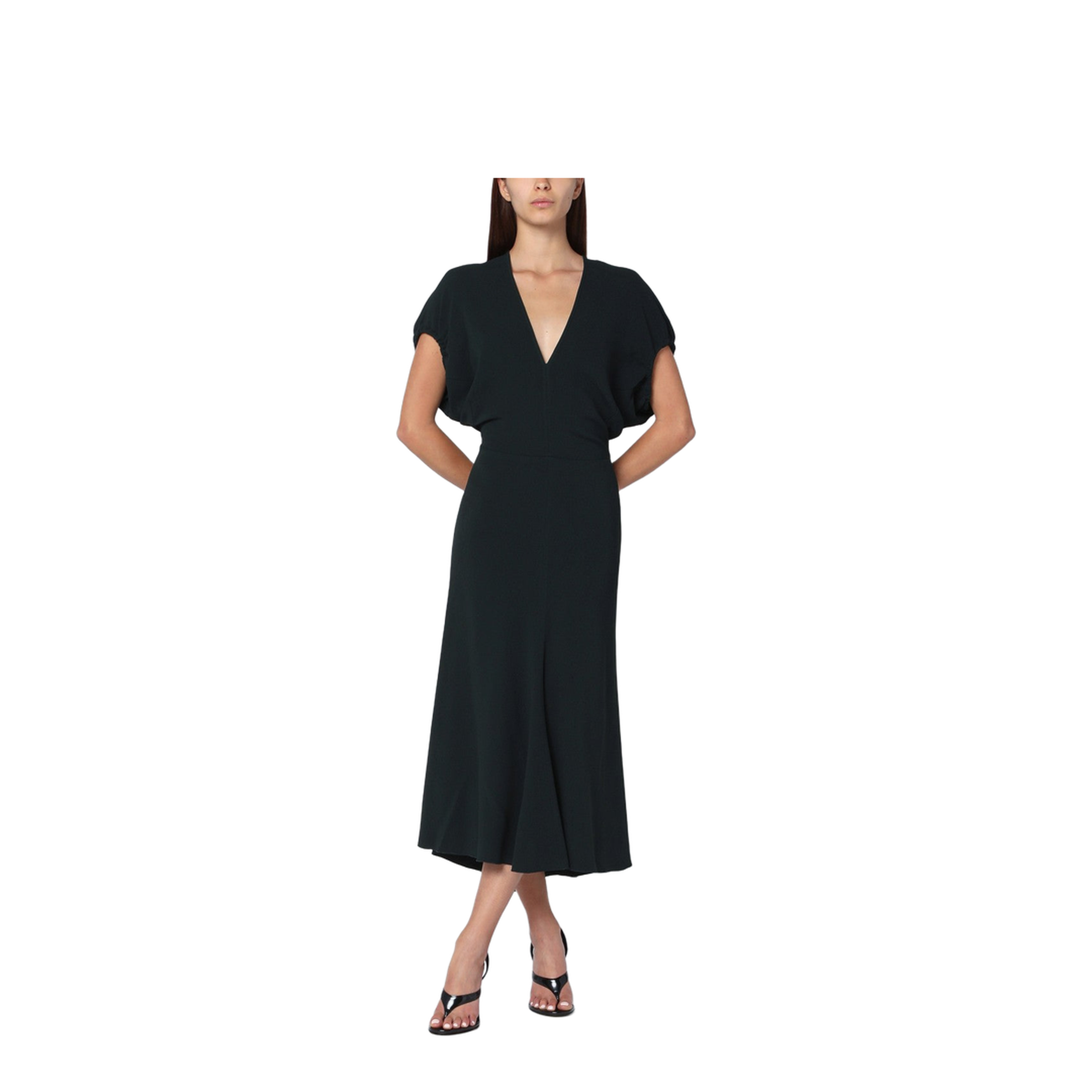 Dark Green Midi Dress in Satin