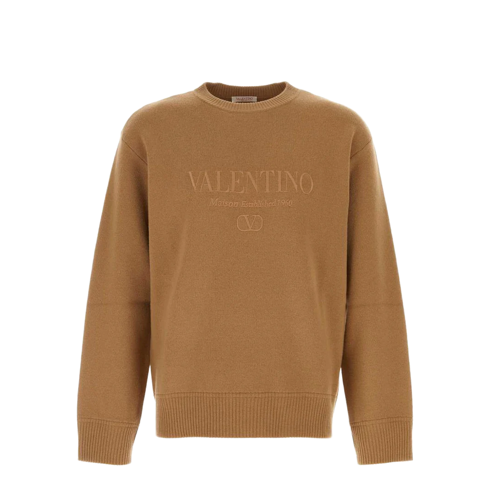 Embroidered Round Neck Wool Sweater