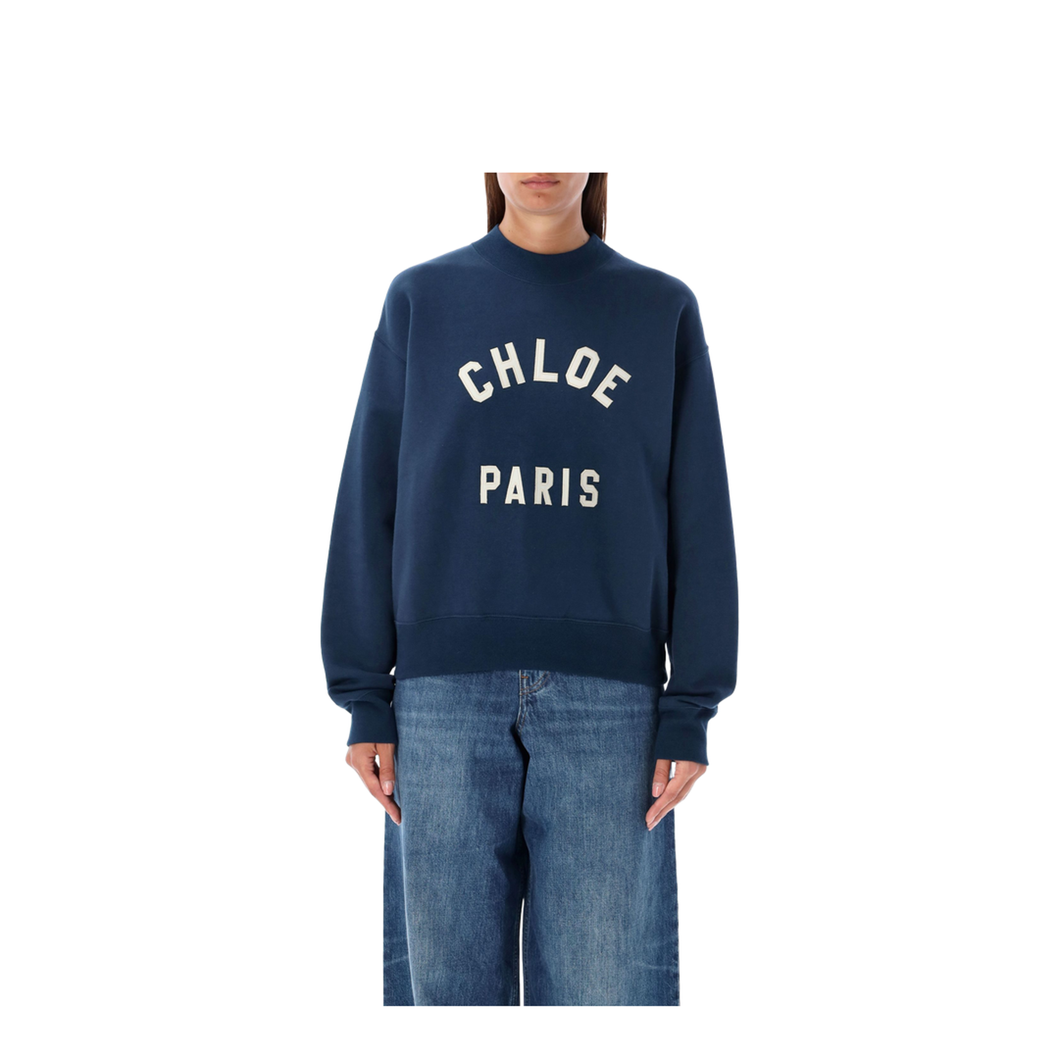 Mock-neck logo sweater in cotton fleece