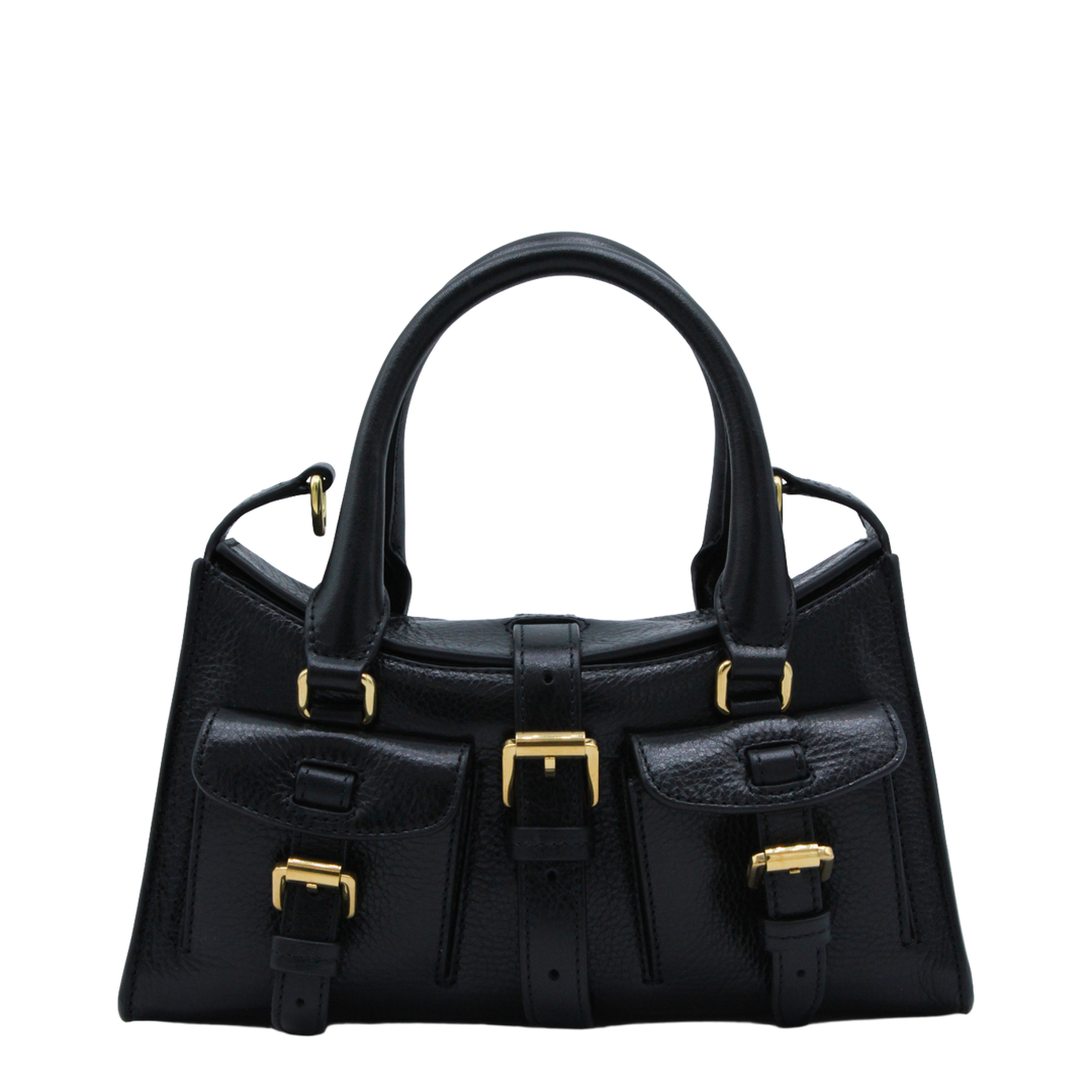 Mini Roxanne High Shine Leather Handbag - Black