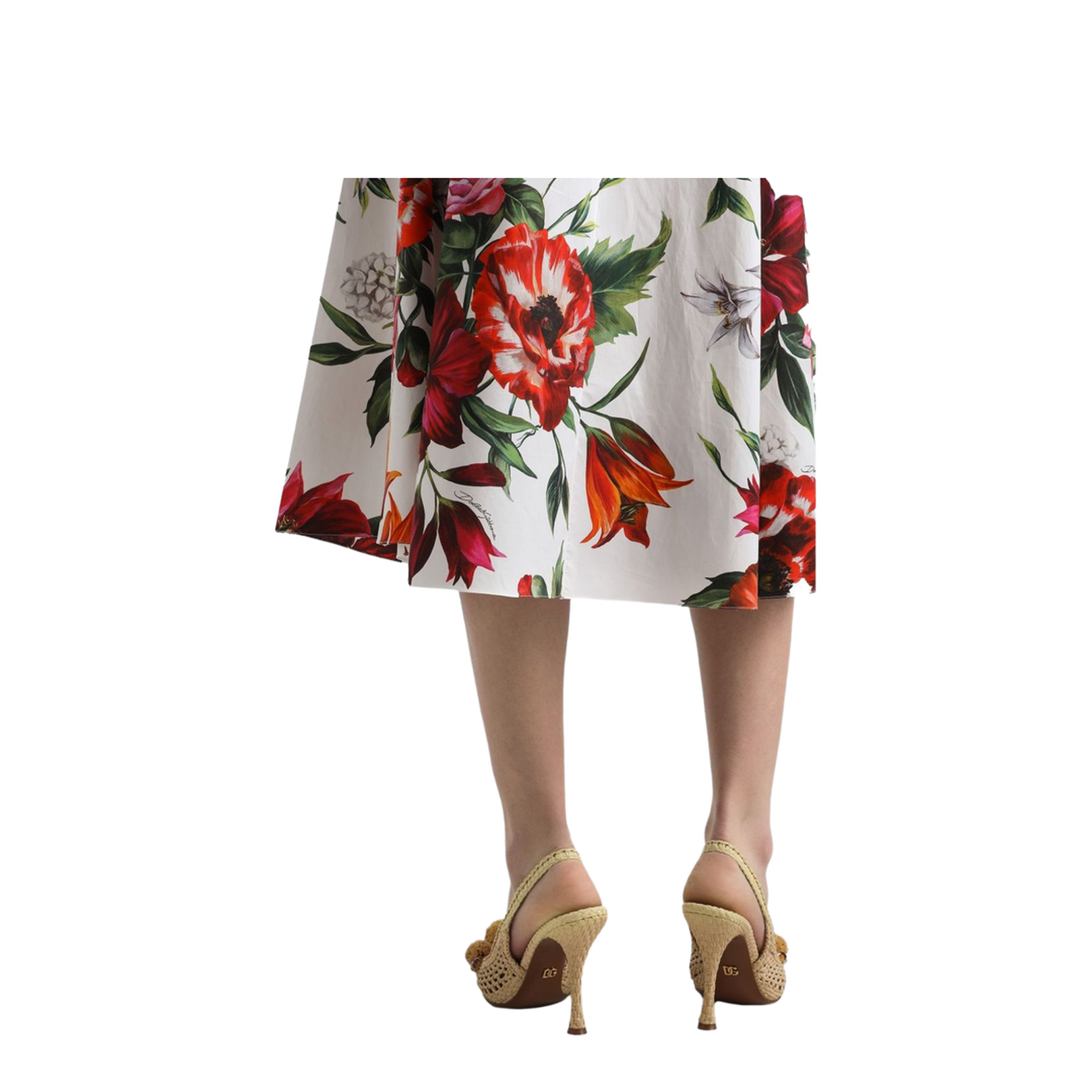 Flower-print Pleated Poplin Skirt
