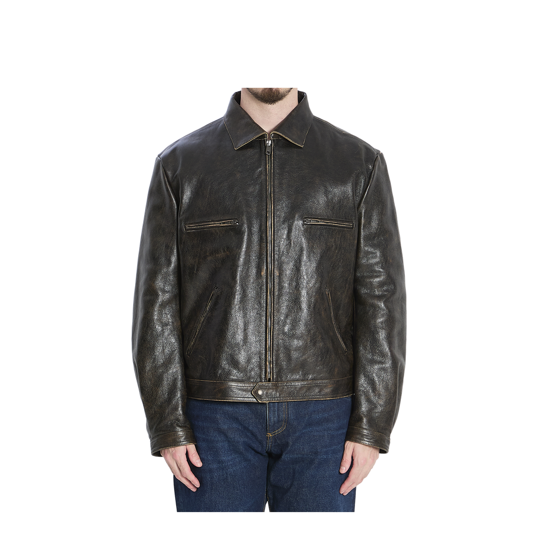 Aged-effect leather jacket
