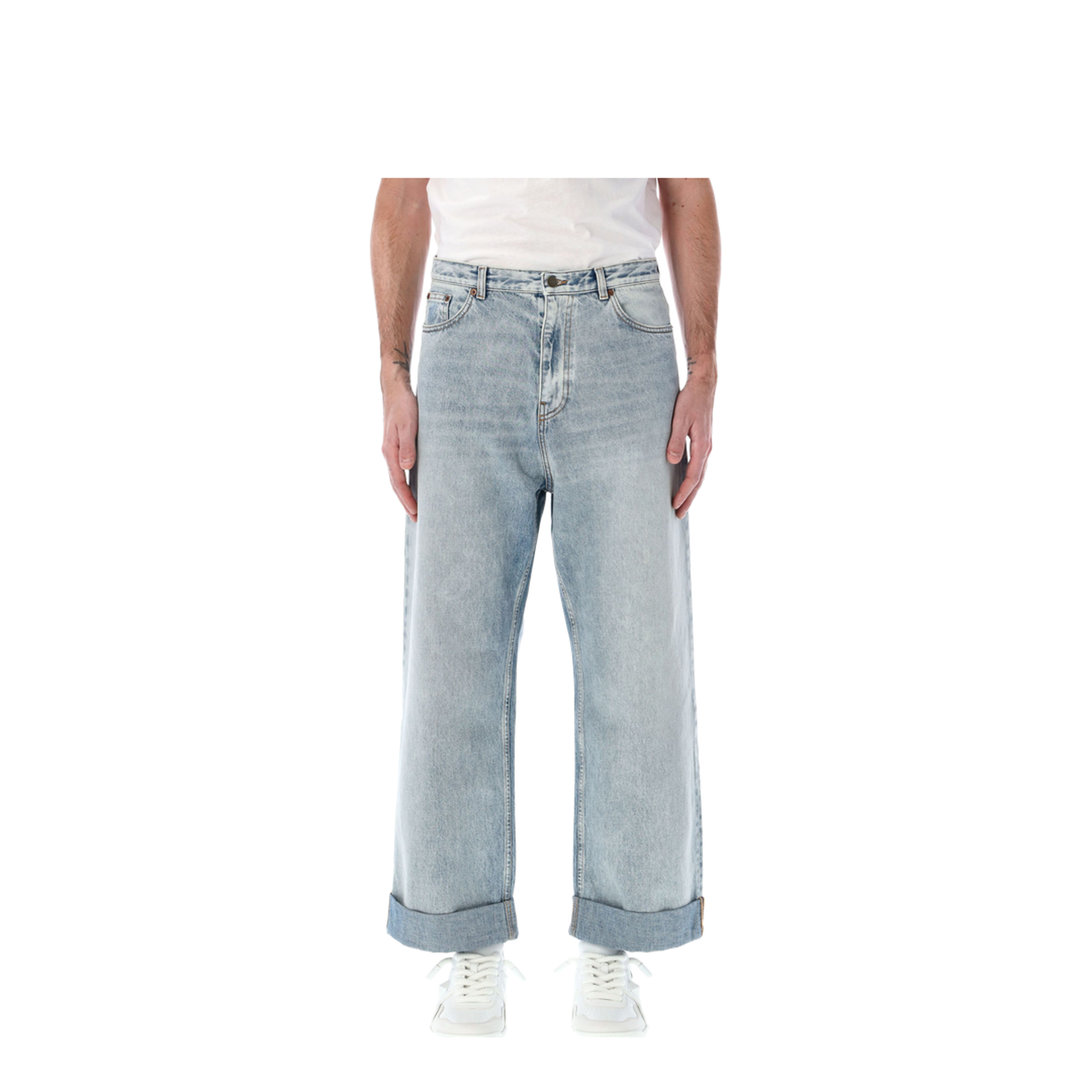 Blue Denim Wide Leg Jeans