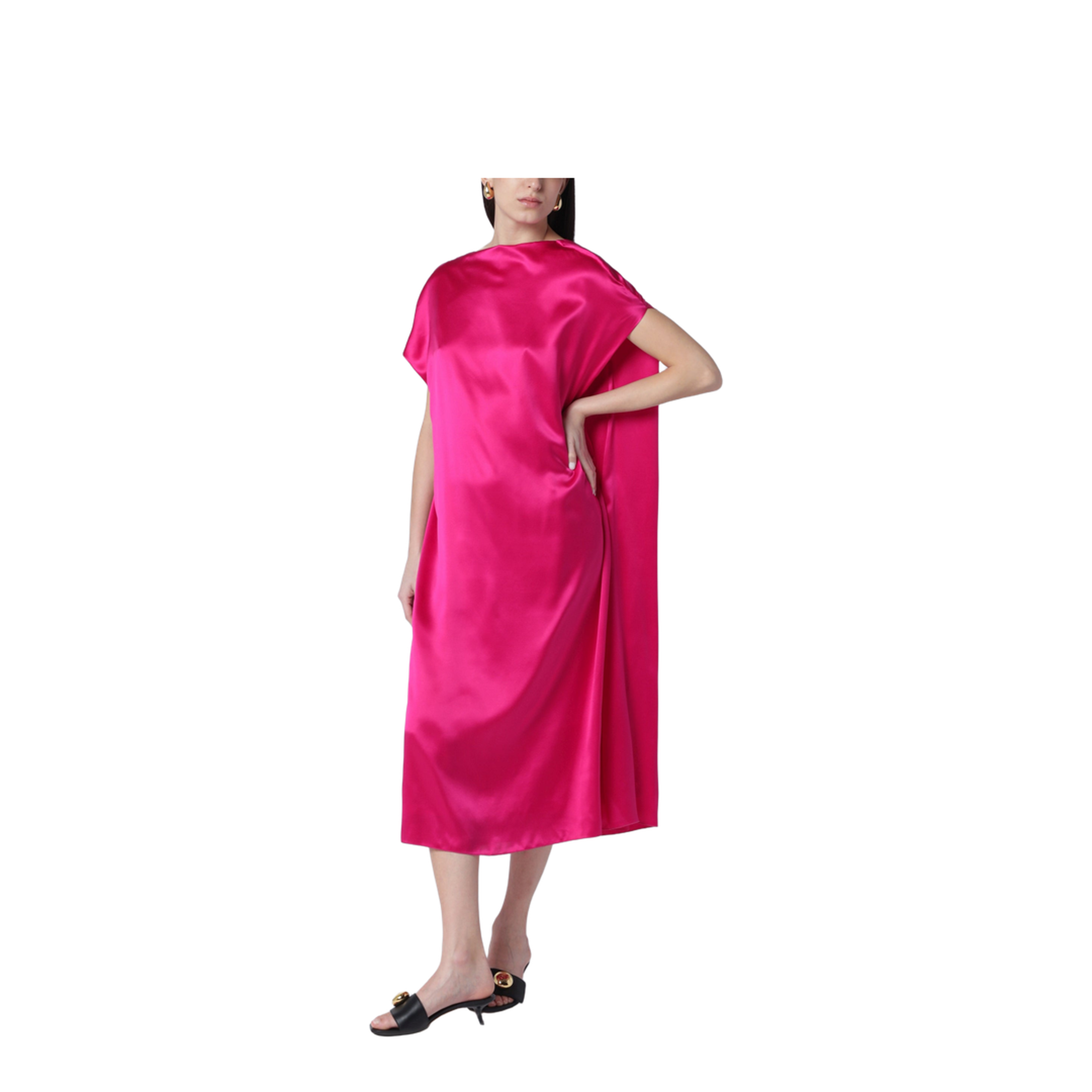 Fuchsia Silk Satin Midi Dress