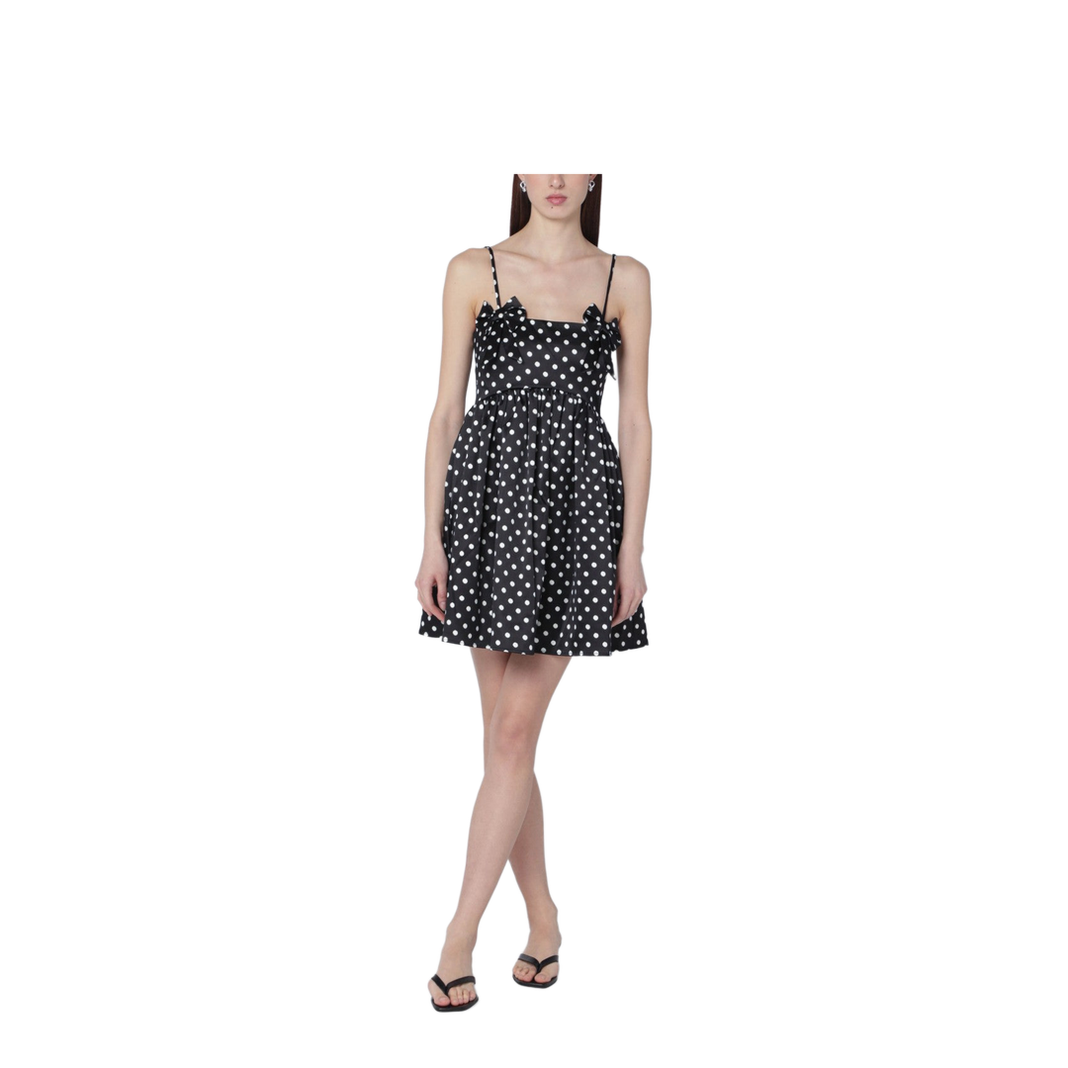 Black Satin Mini Dress with Polka Dots