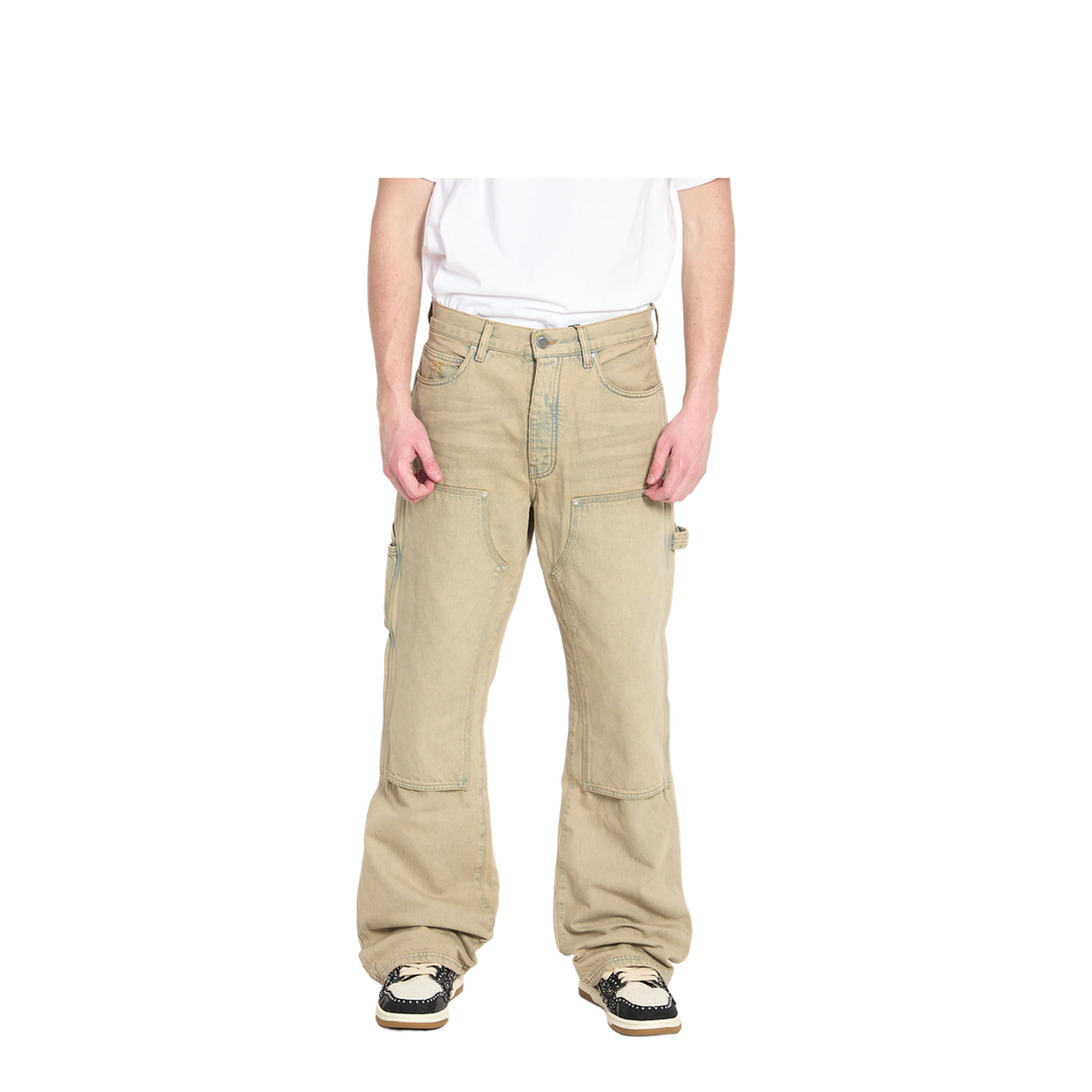 Beige Carpenter Multi-Pocket Denim Jeans