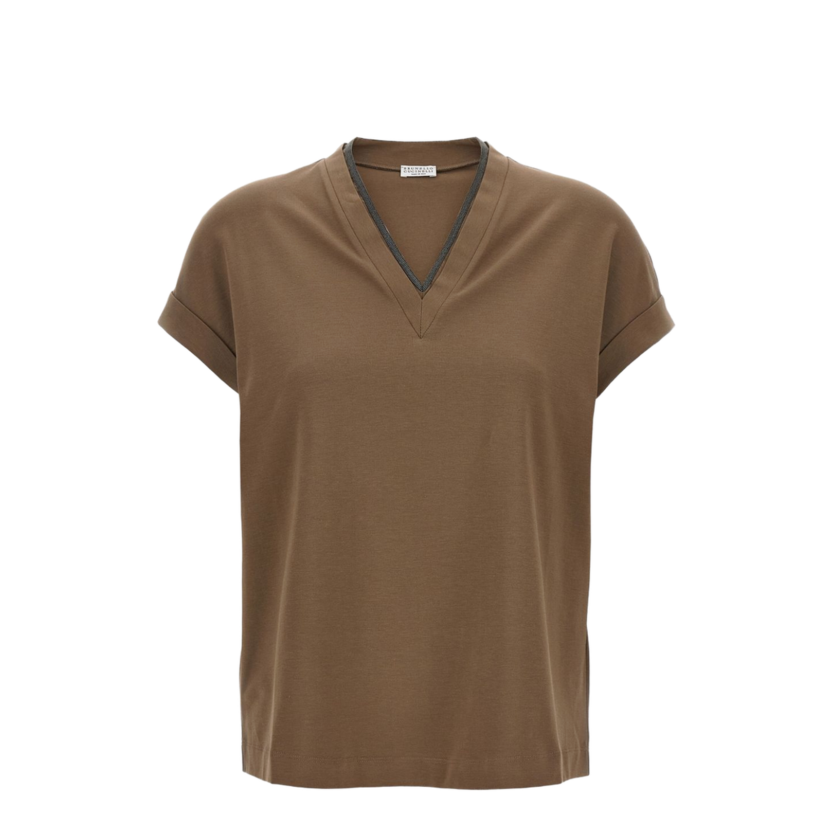 V-necked Silk and Nylon T-shirt