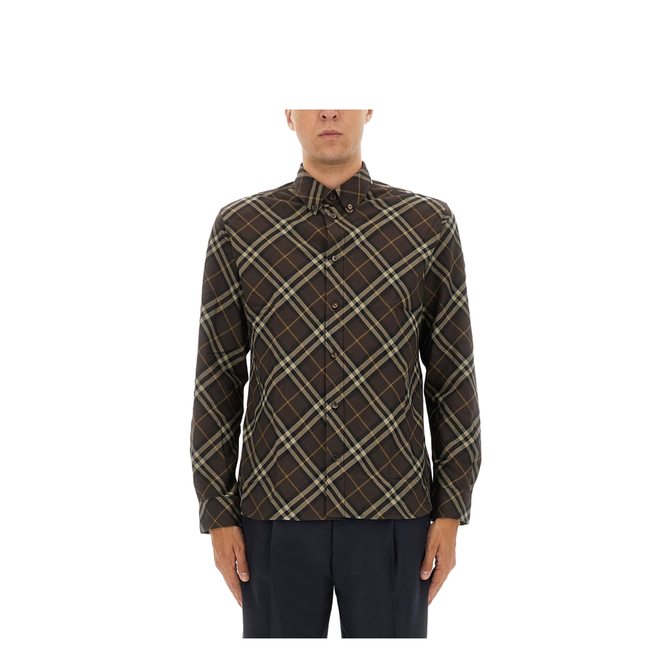 Cotton Shirt With Check Motif In Brown