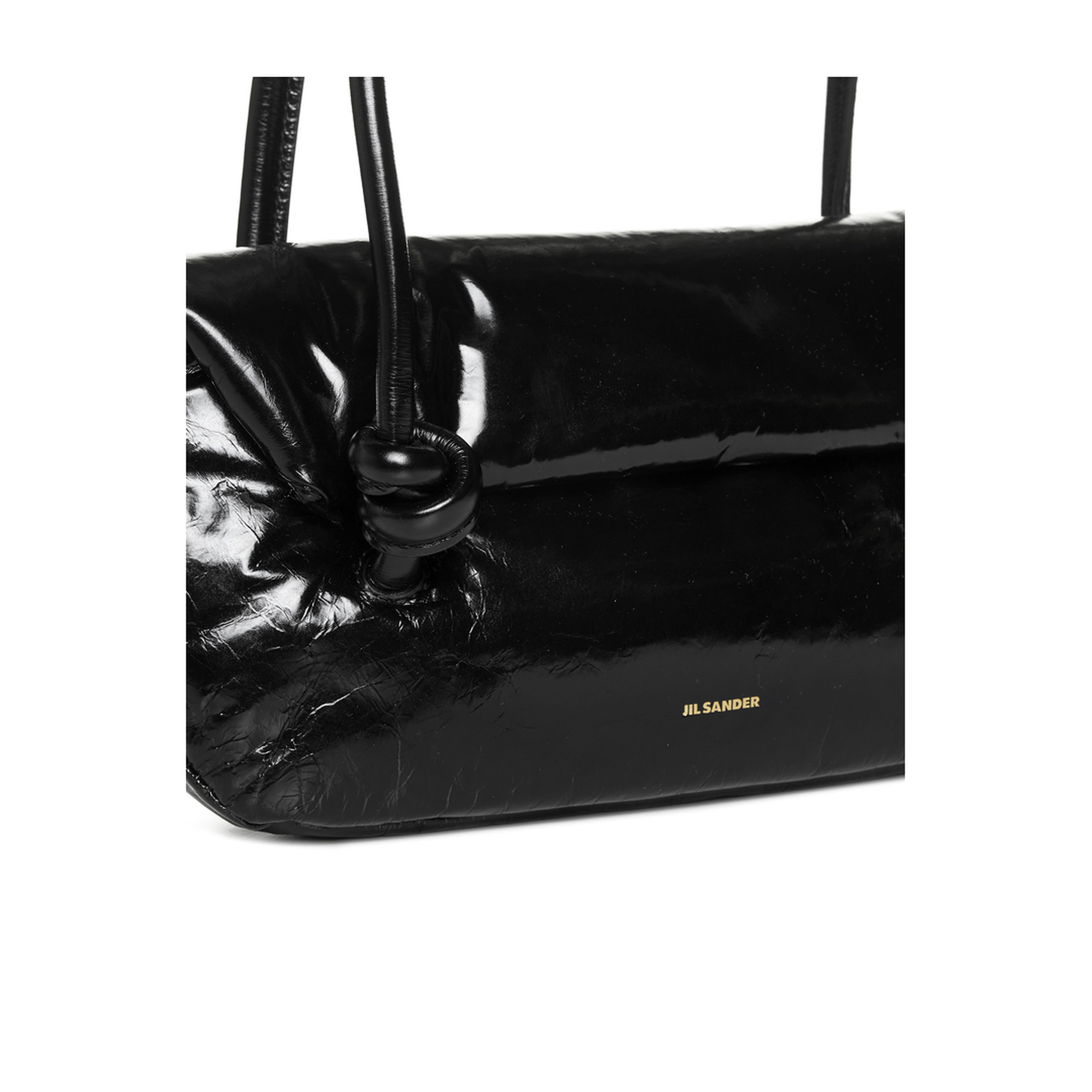 Knot Small Black Shoulder Bag With Laminated Logo In Patent Leather