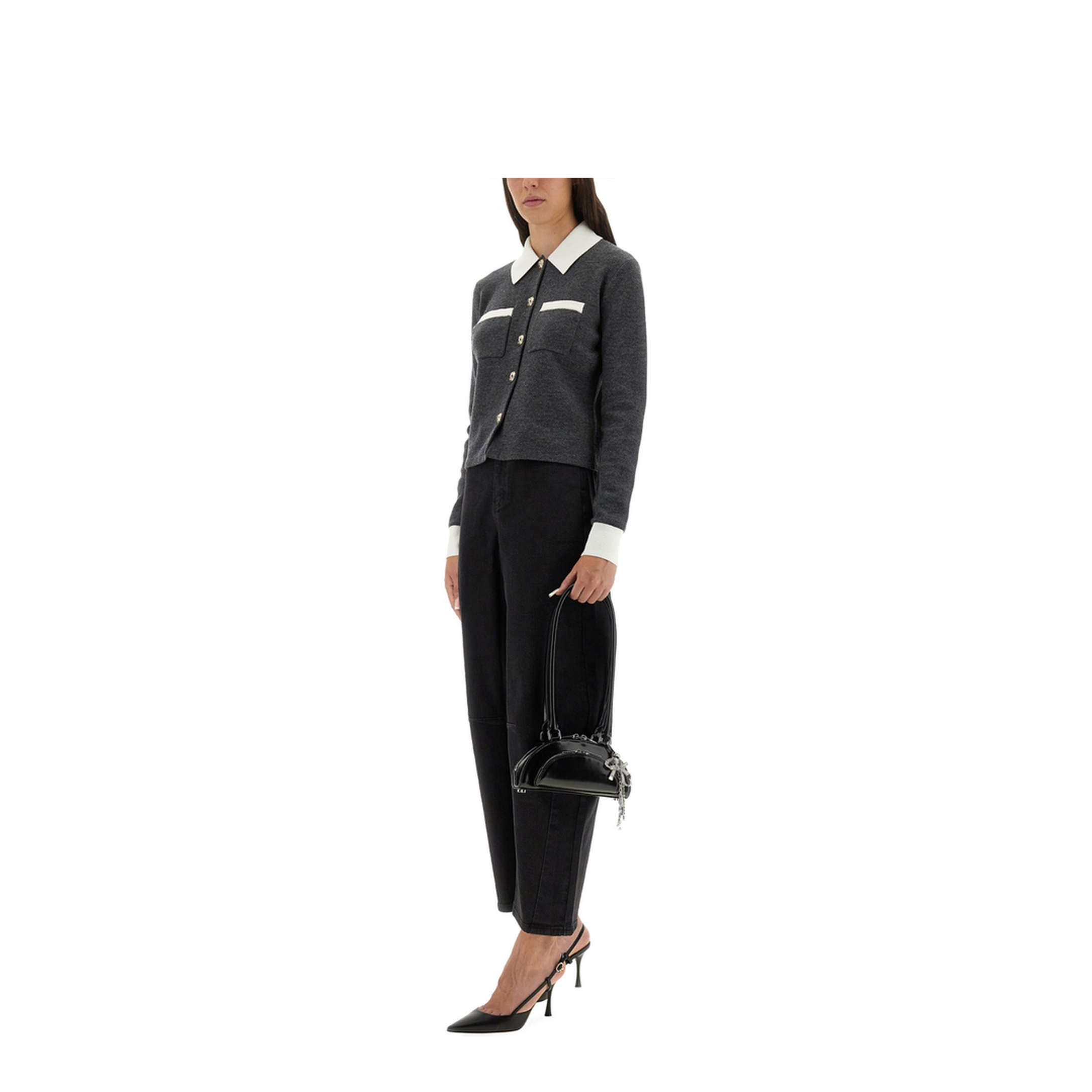 MAYFEYR - Self Portrait - Cardigan With Contrasting Collar - PF25048CGRGREY
