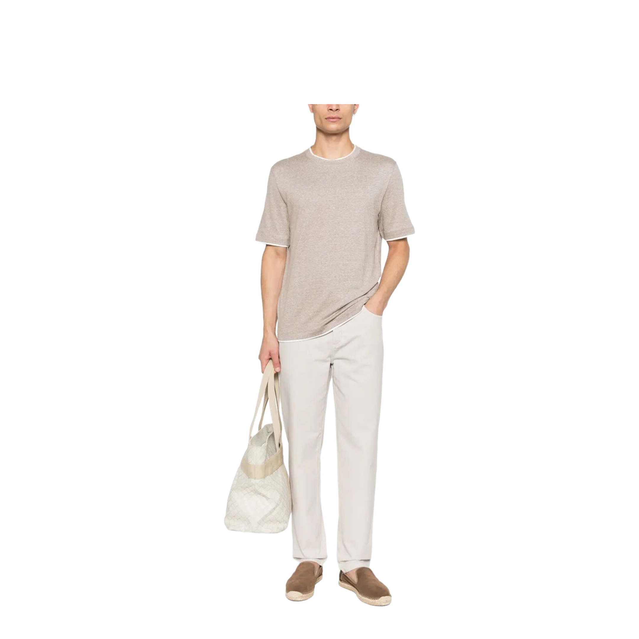 Linen Blend Contrast Hem T-Shirt