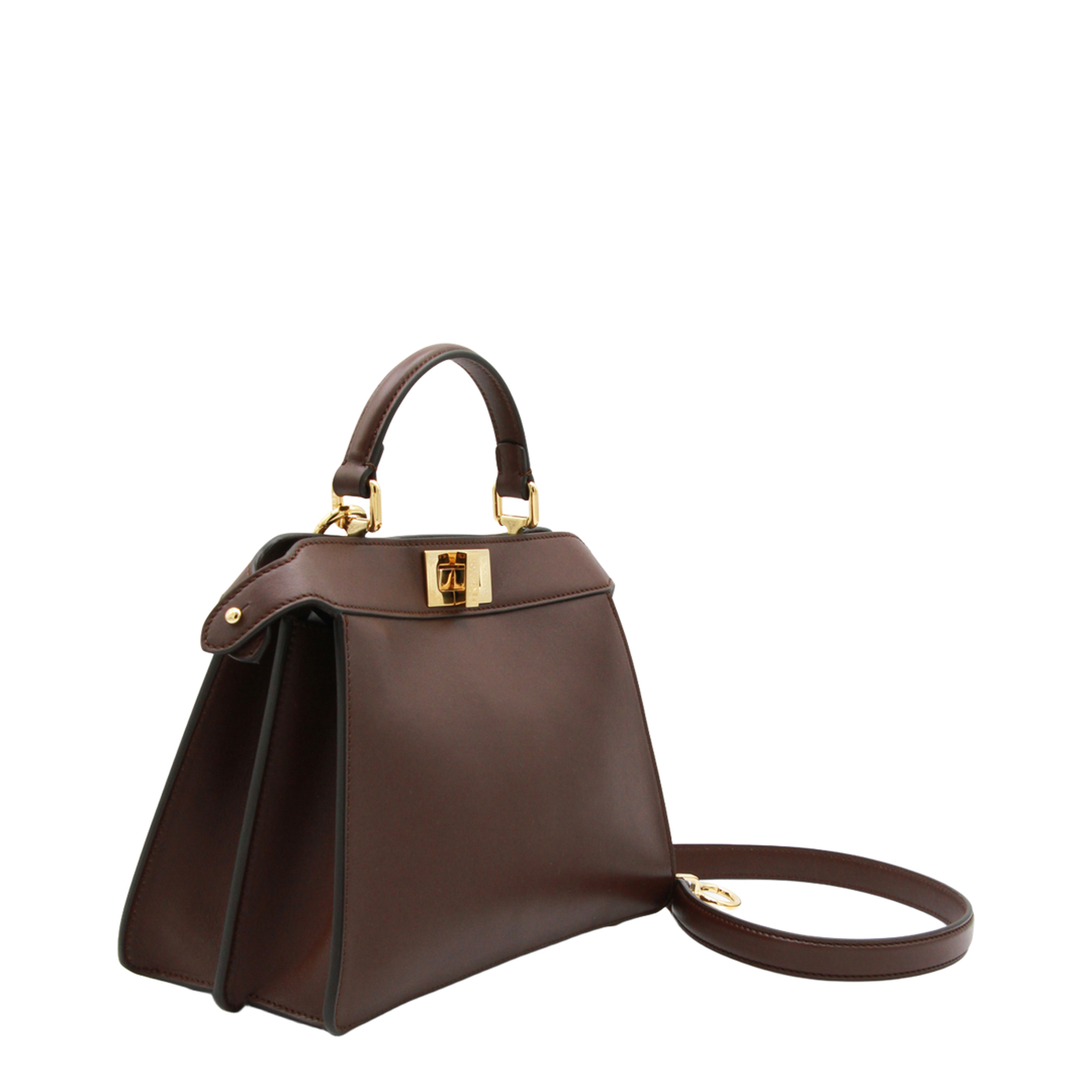 Peekaboo ISeeU Small Calf Leather Top Handle Bag - Mahogany Brown