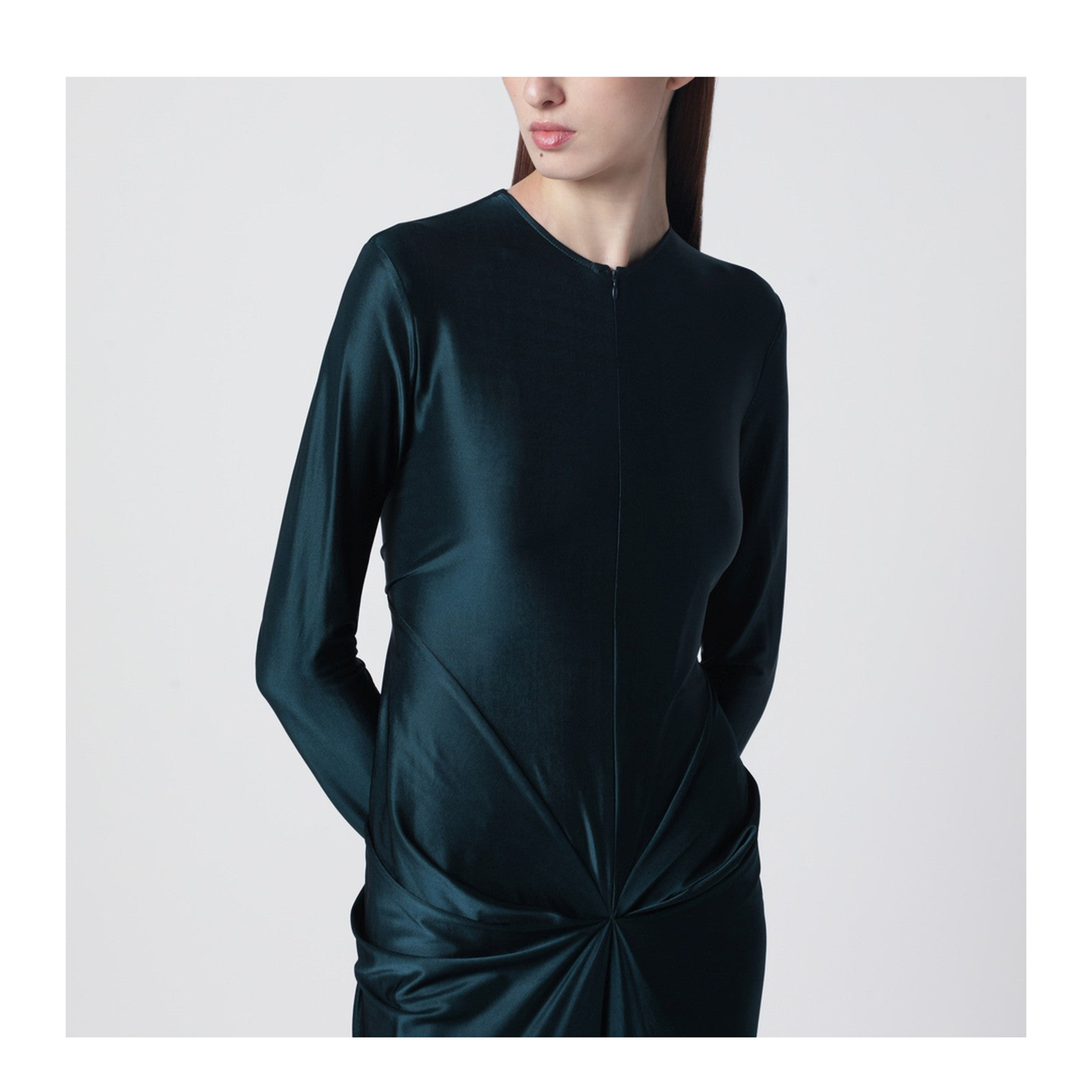 Dark Aqua Green Long Dress with Front Zip