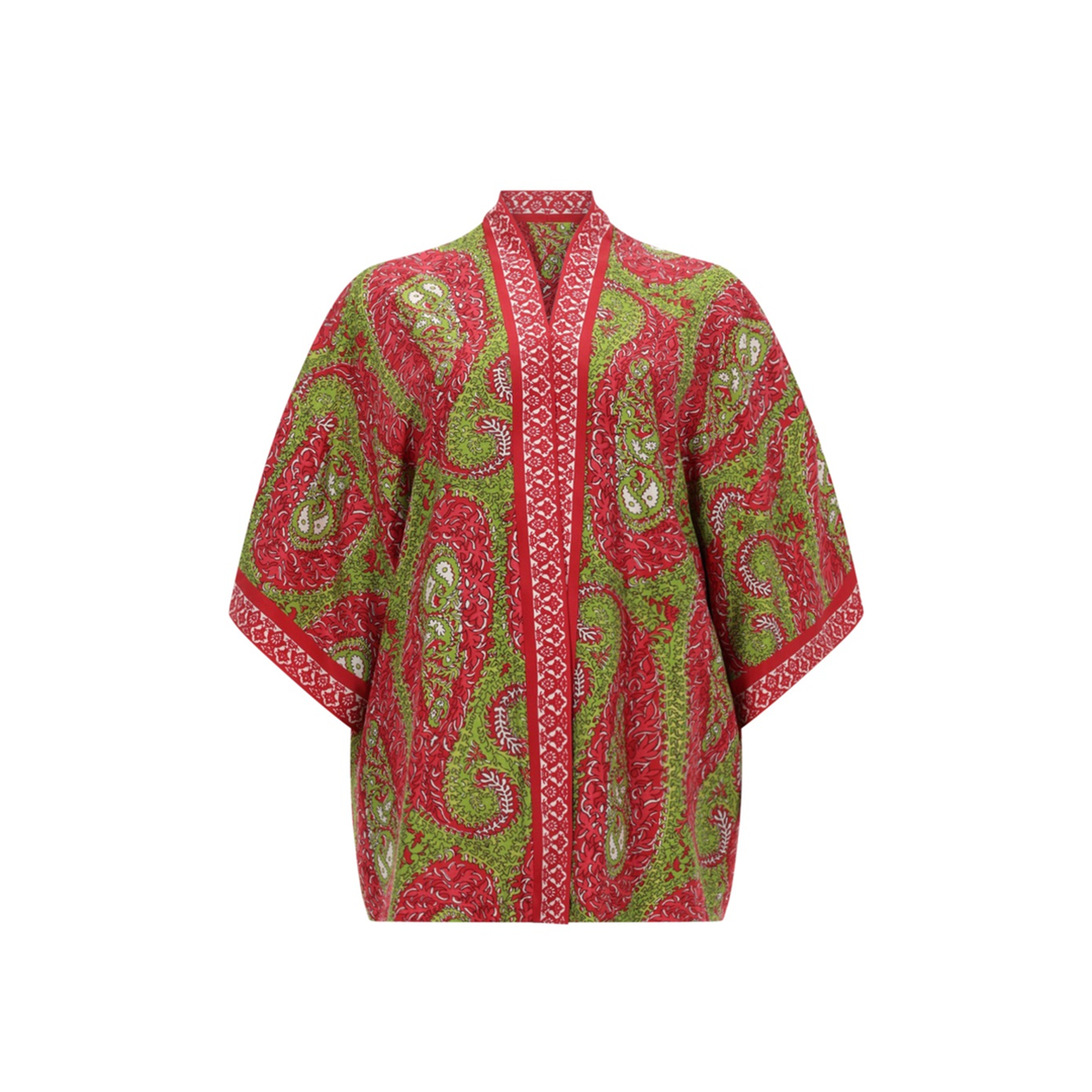 Paisley Printed Silk Twill Wrap Jacket - Red