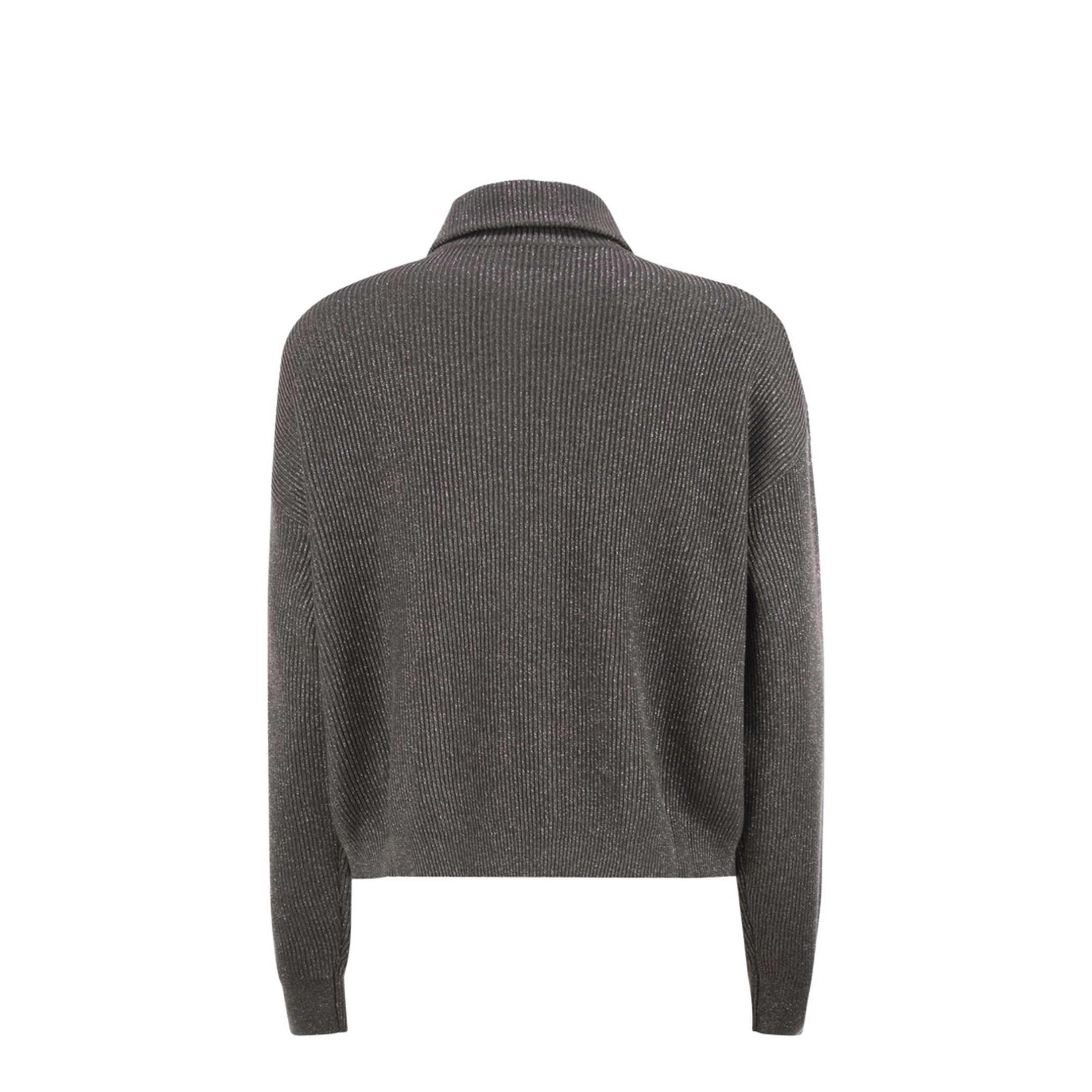 Cotton and Viscose Rib Knit High Collar