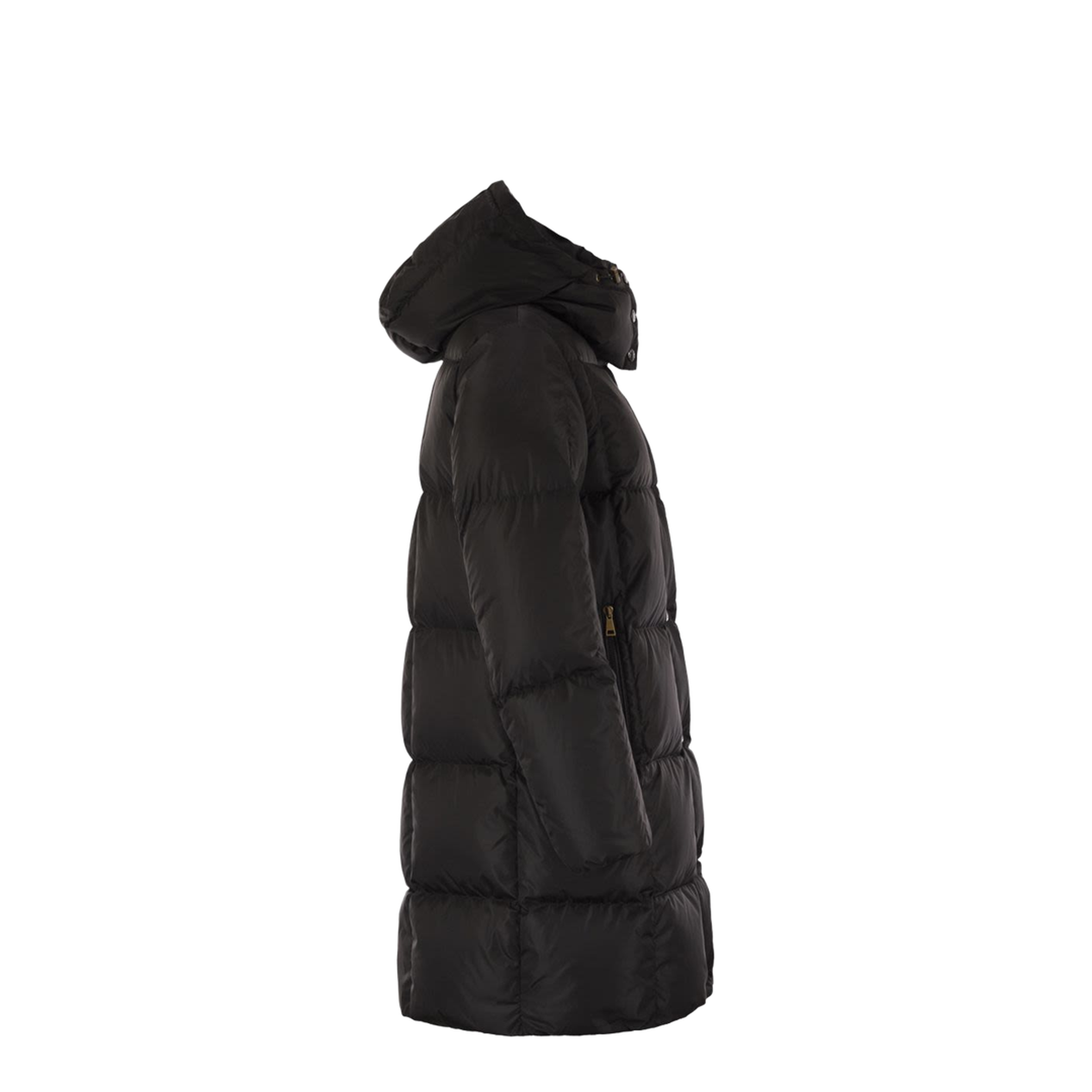 Black Litte Square-Quilted Hooded Long Down Jacket