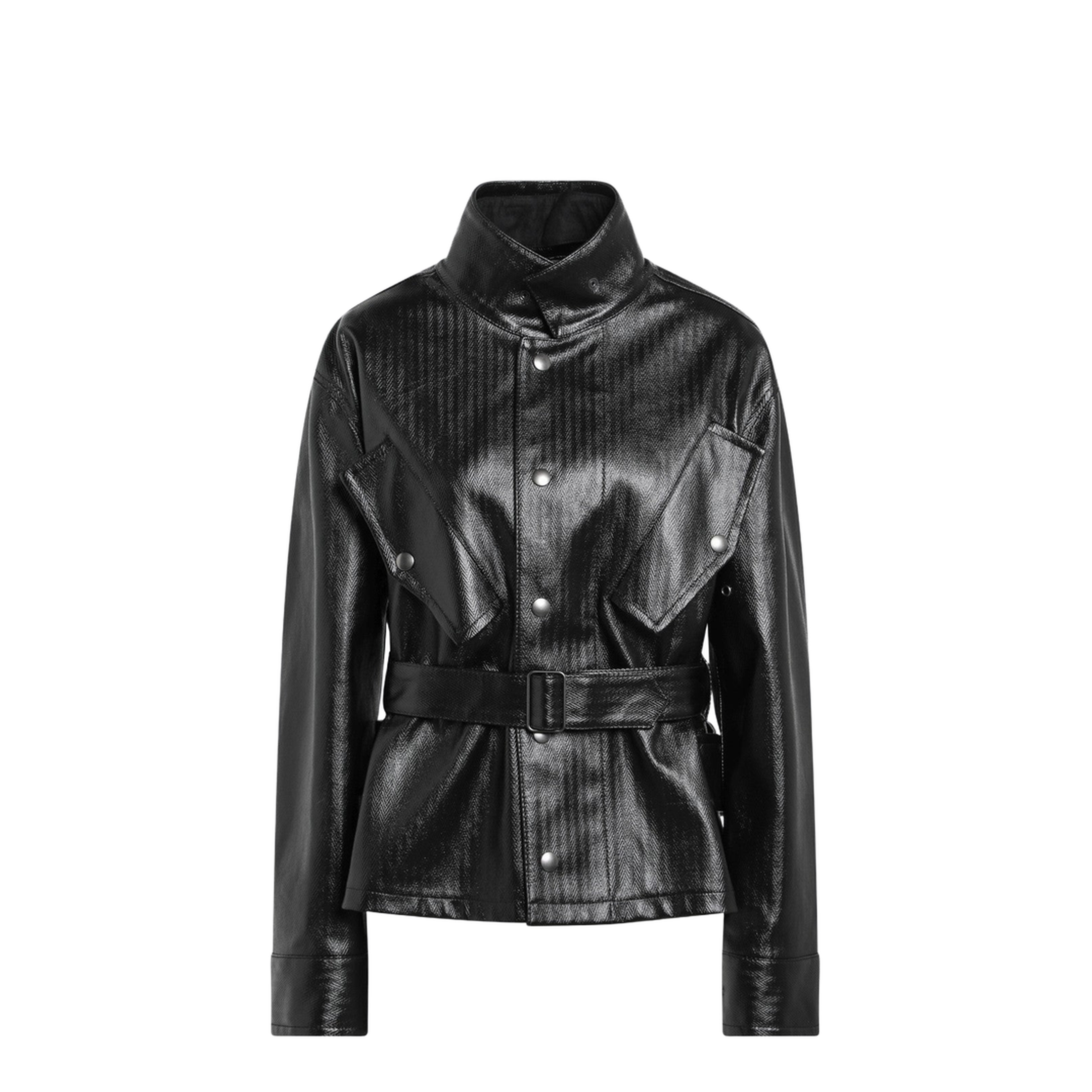 Black Cotton Belted Jacket