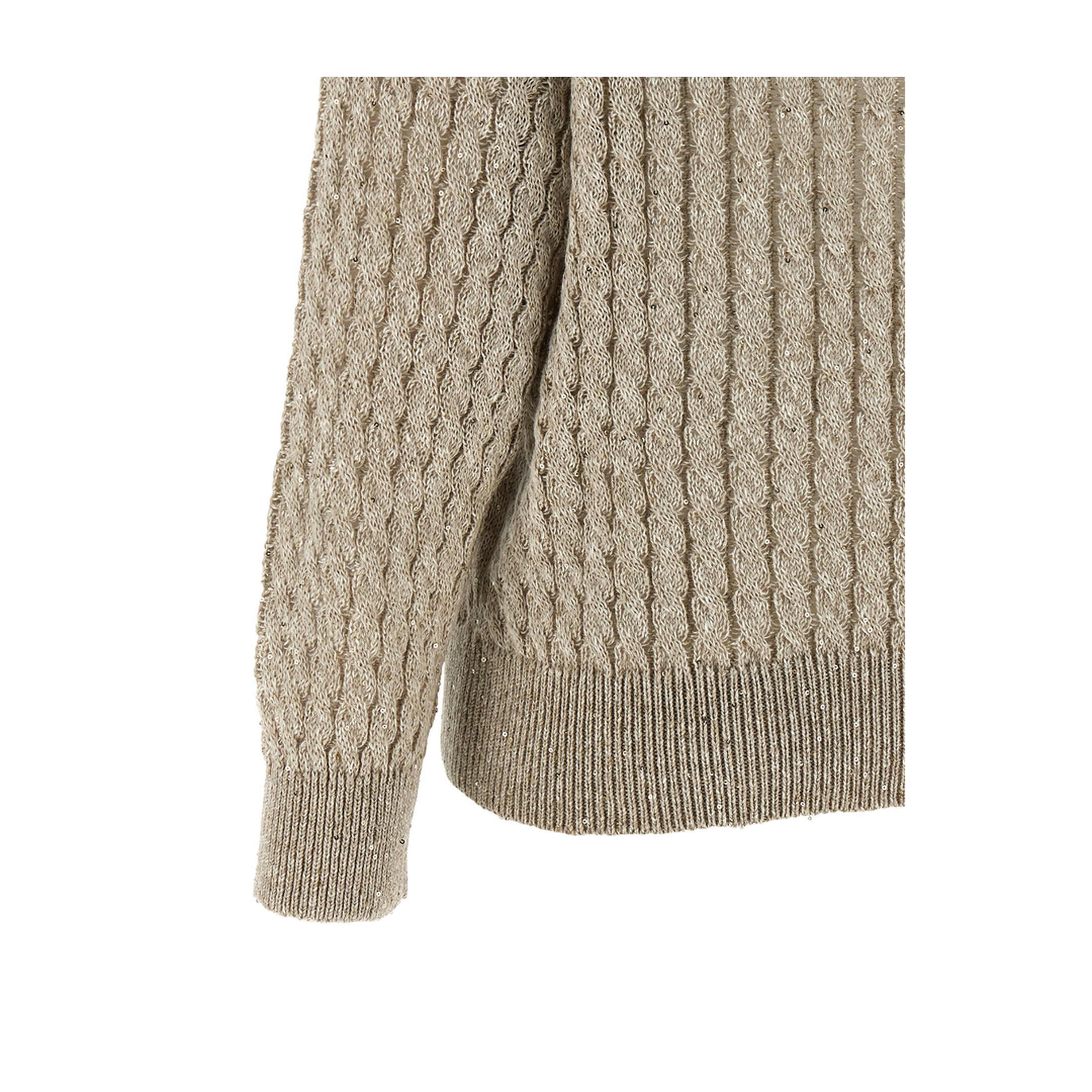 Beige Cotton Sweater with Sequins V-Neck