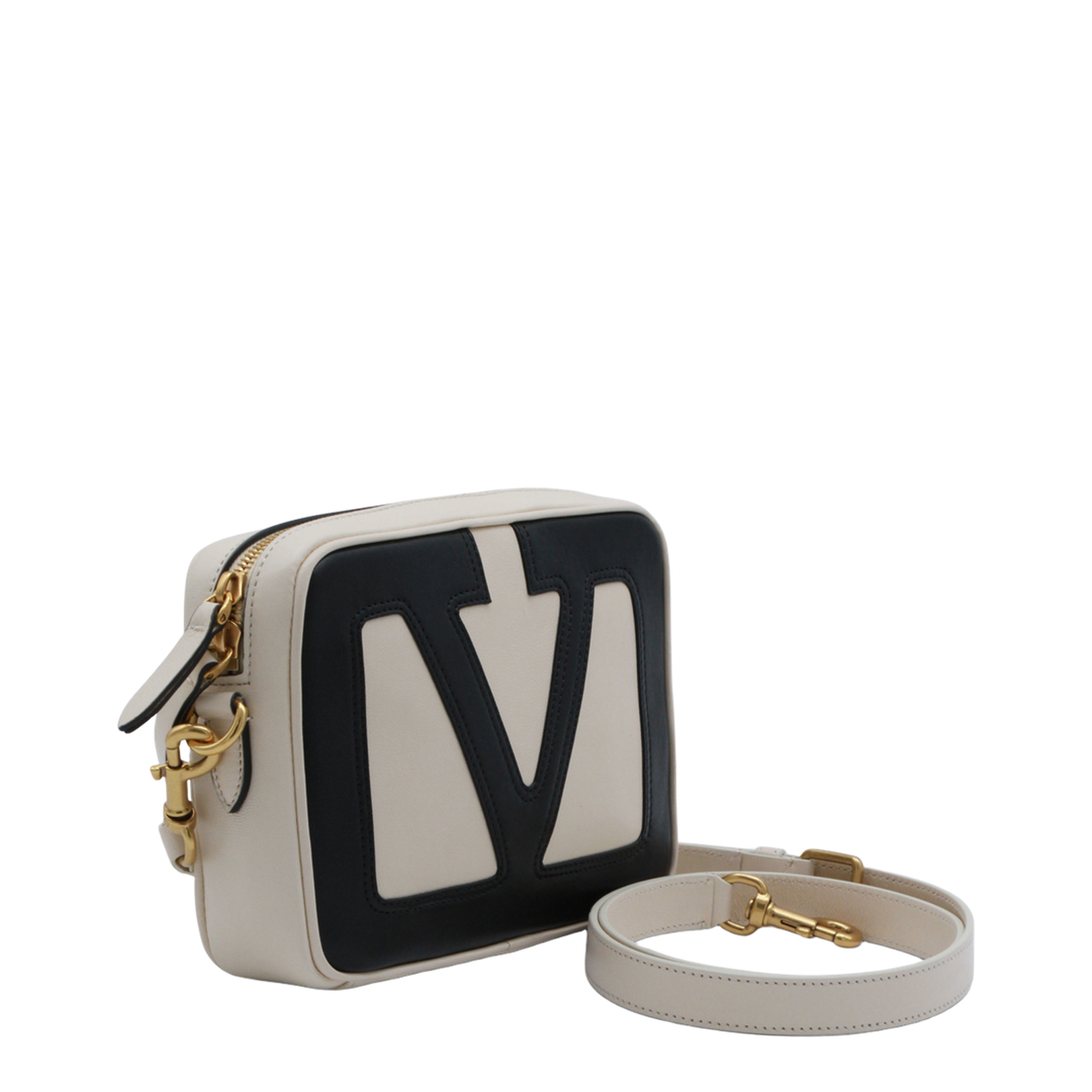 White And Black Leather Viva Superstar Crossbody Bag