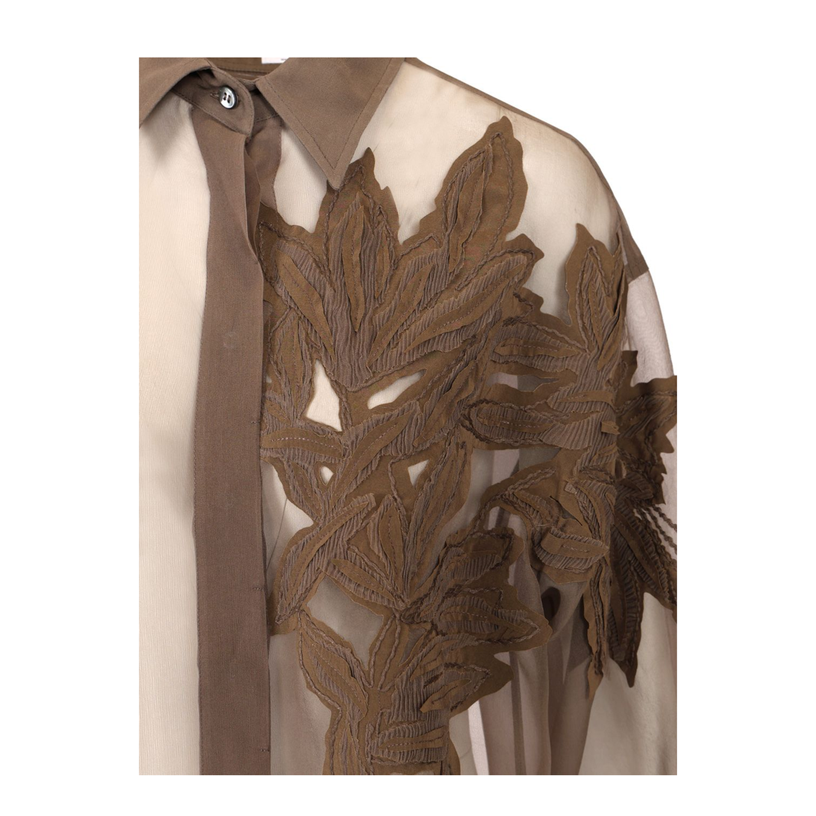 Crispy Silk Shirt with Flora Appliqué