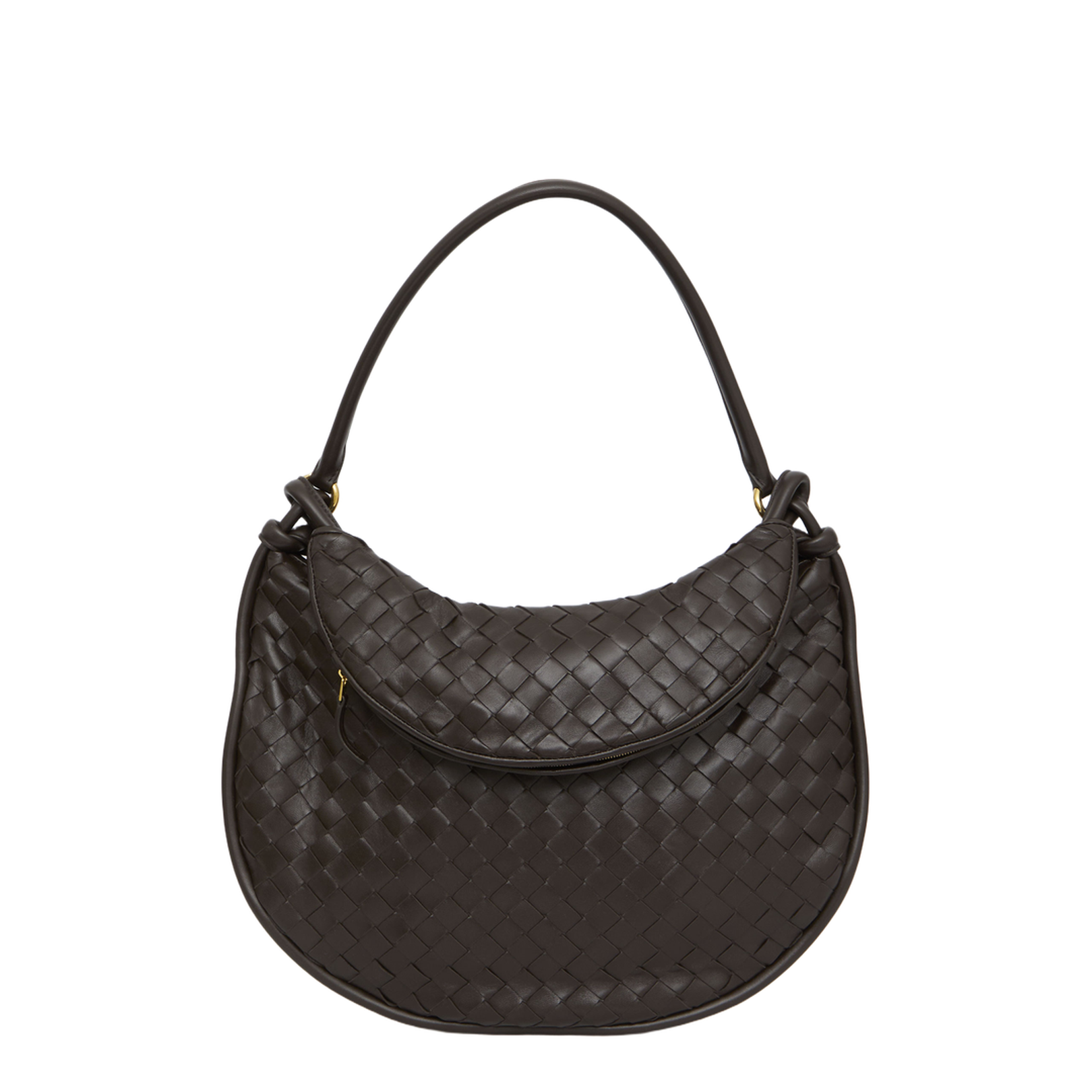 Intrecciato Large Leather Shoulder Bags - Brown