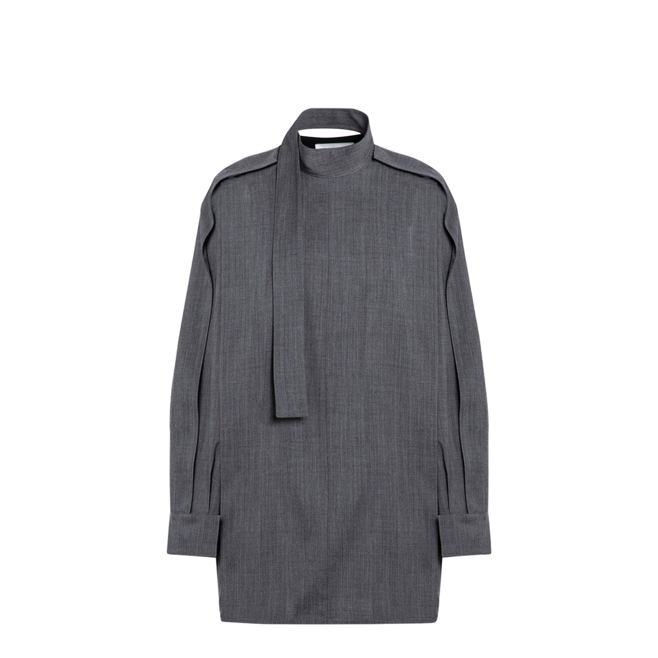 Grey Wool Shirt With Scarf