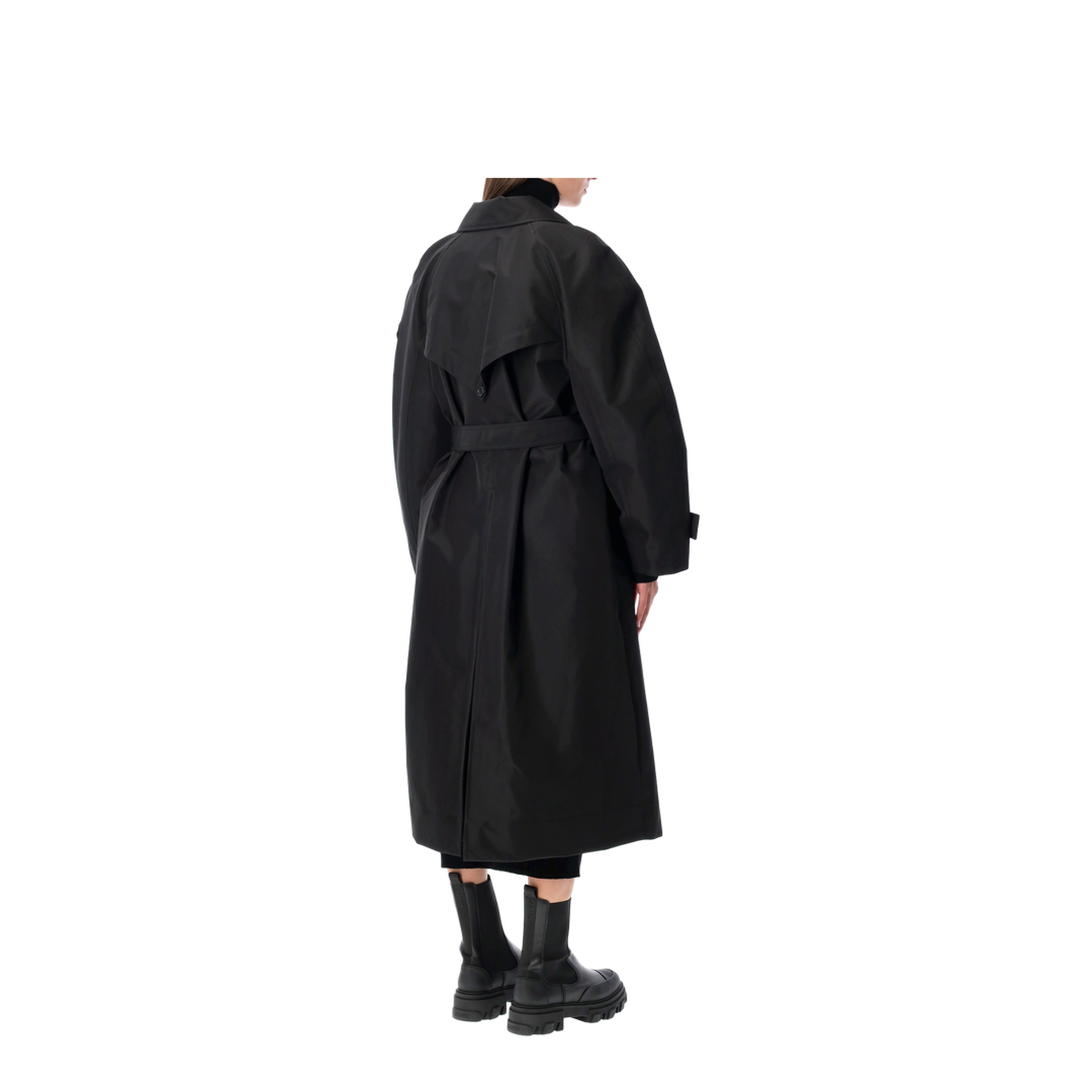 Black Double-Breasted Trench Coat with Belt