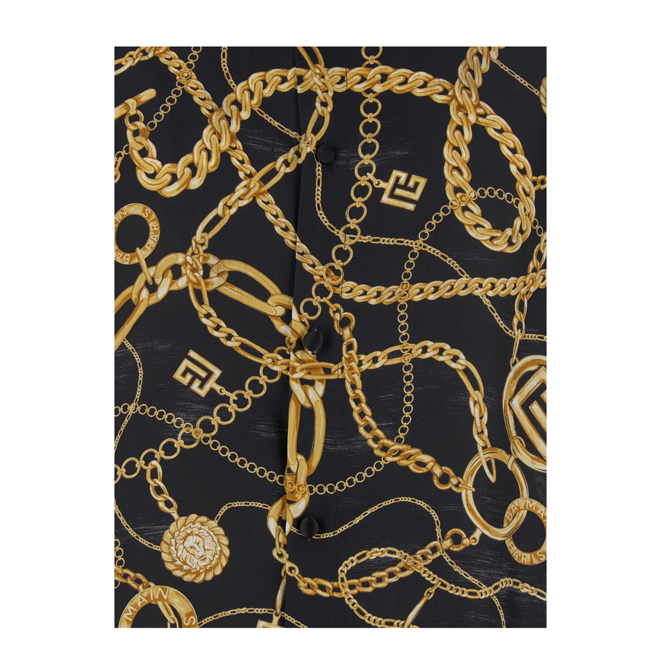 Black Shirt Pointed Collar Chain Print Logo Silk