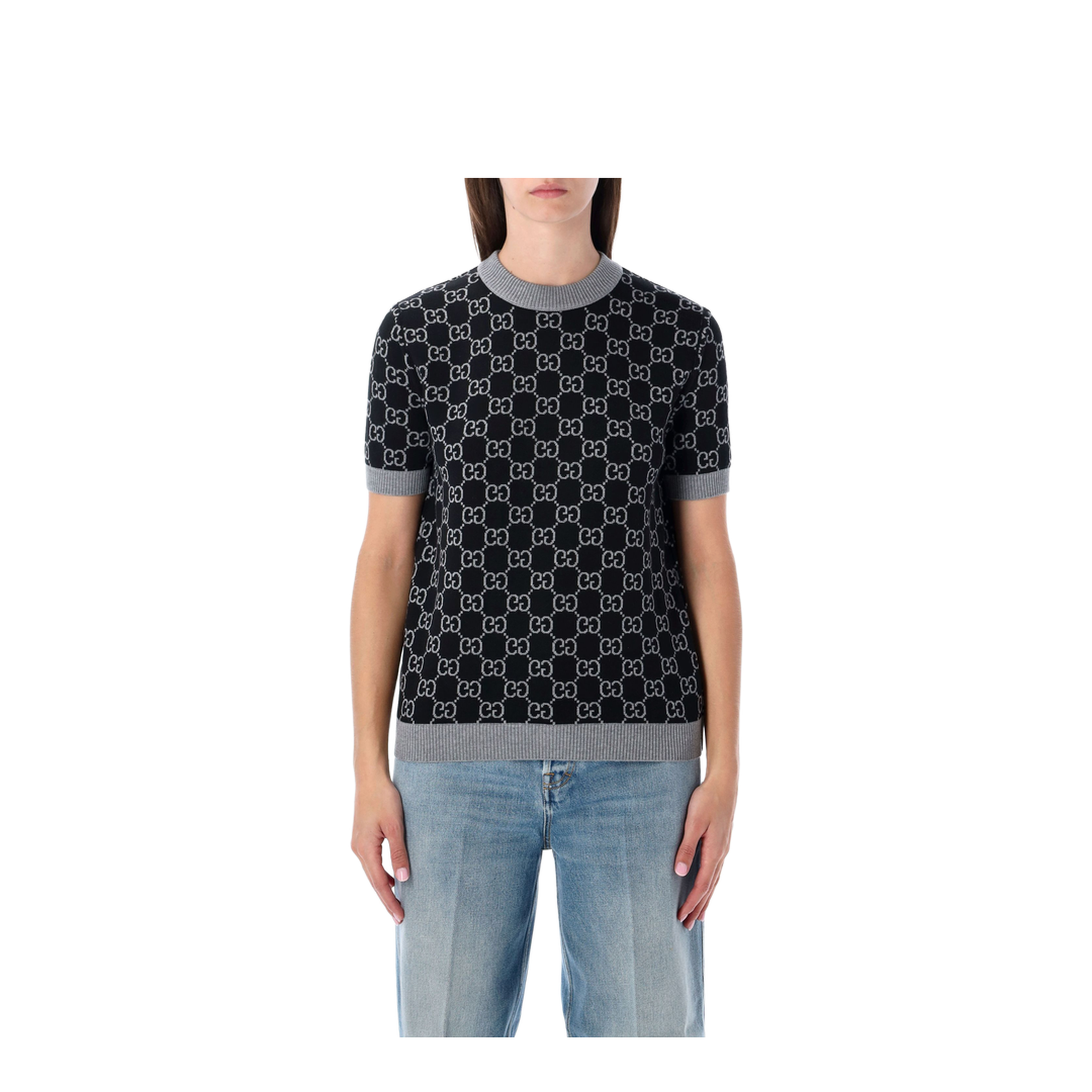 Reversible Wool Jacquard Top in Grey and Black