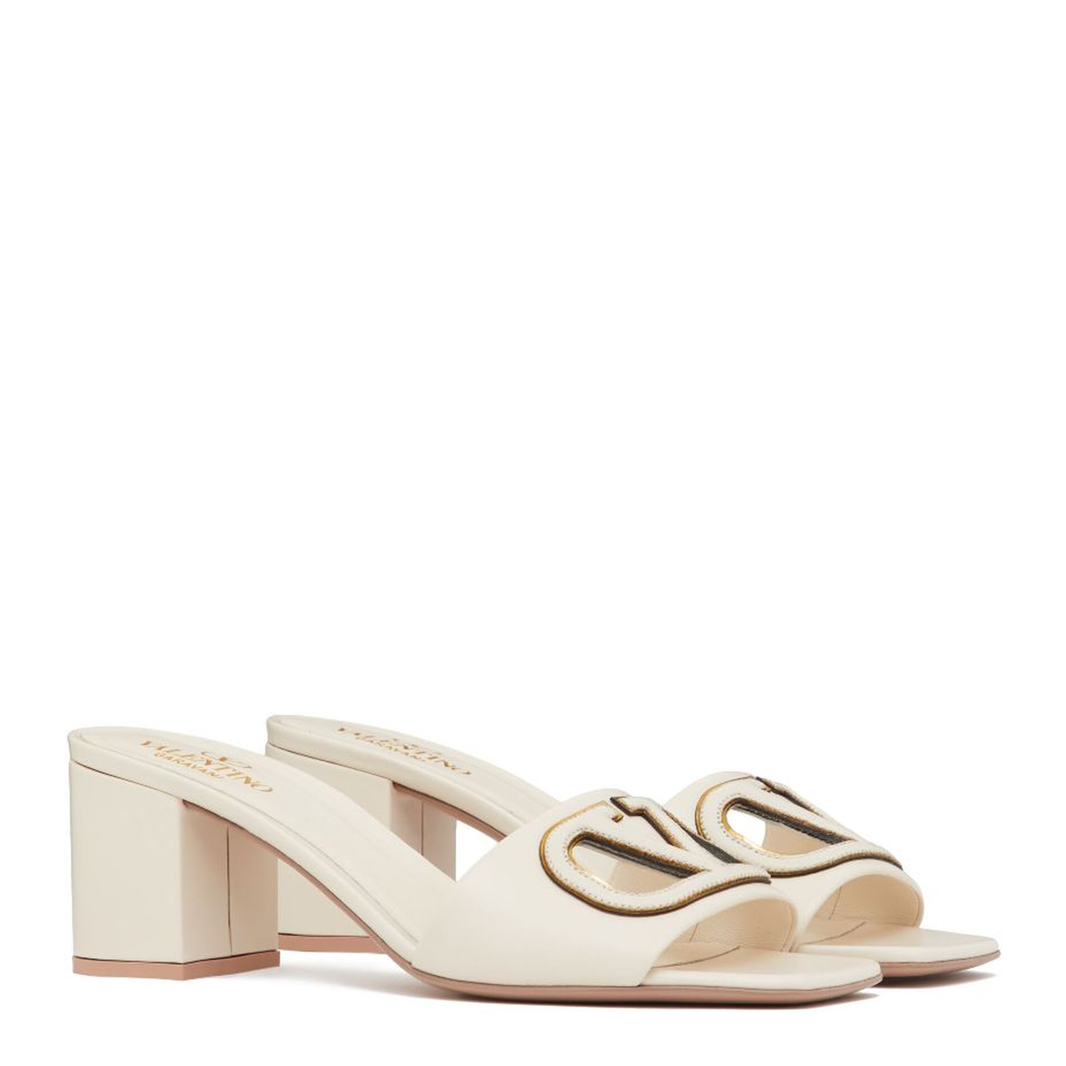 VLogo Cut-Out Leather Mules
