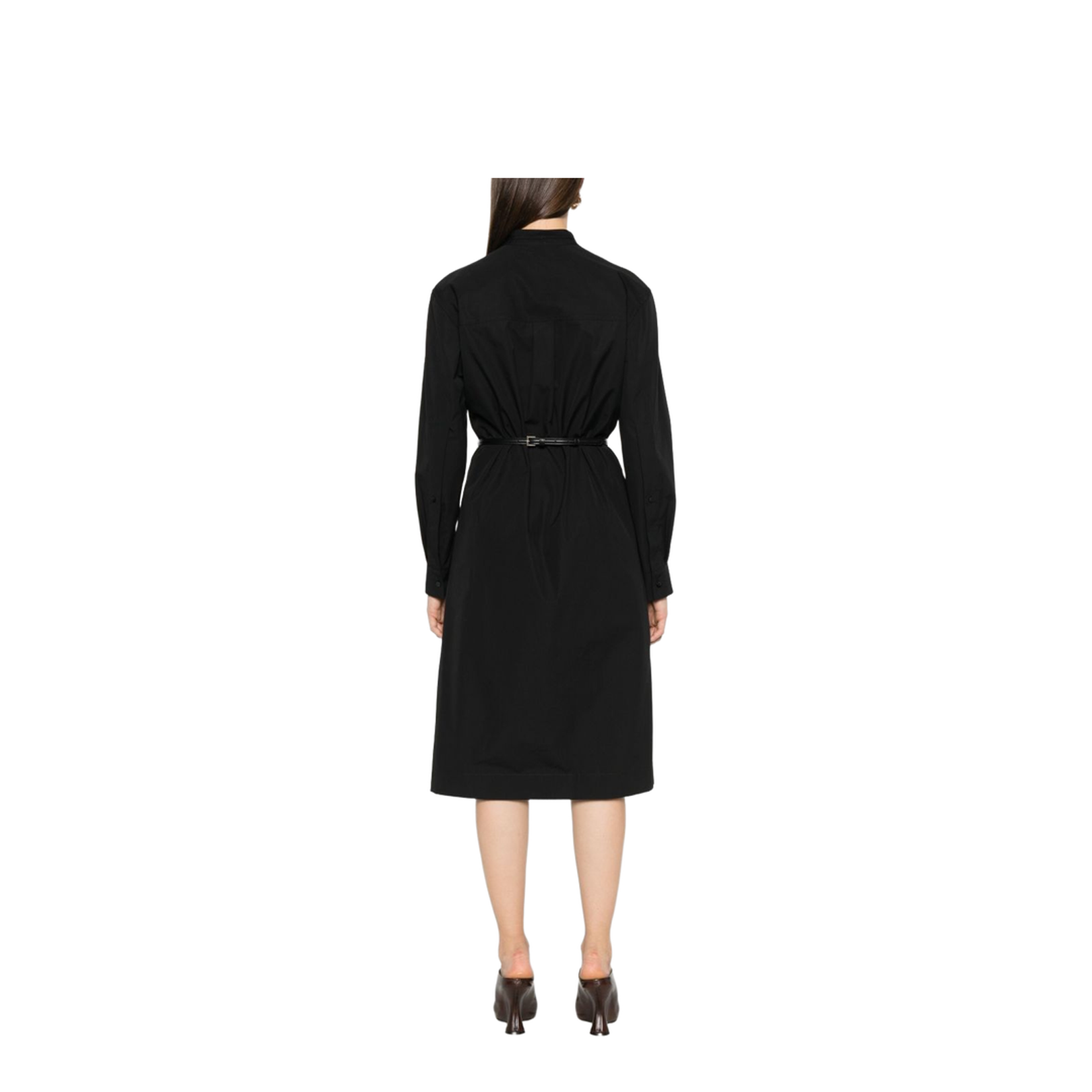 Cotton Poplin Dress with Belt in Black