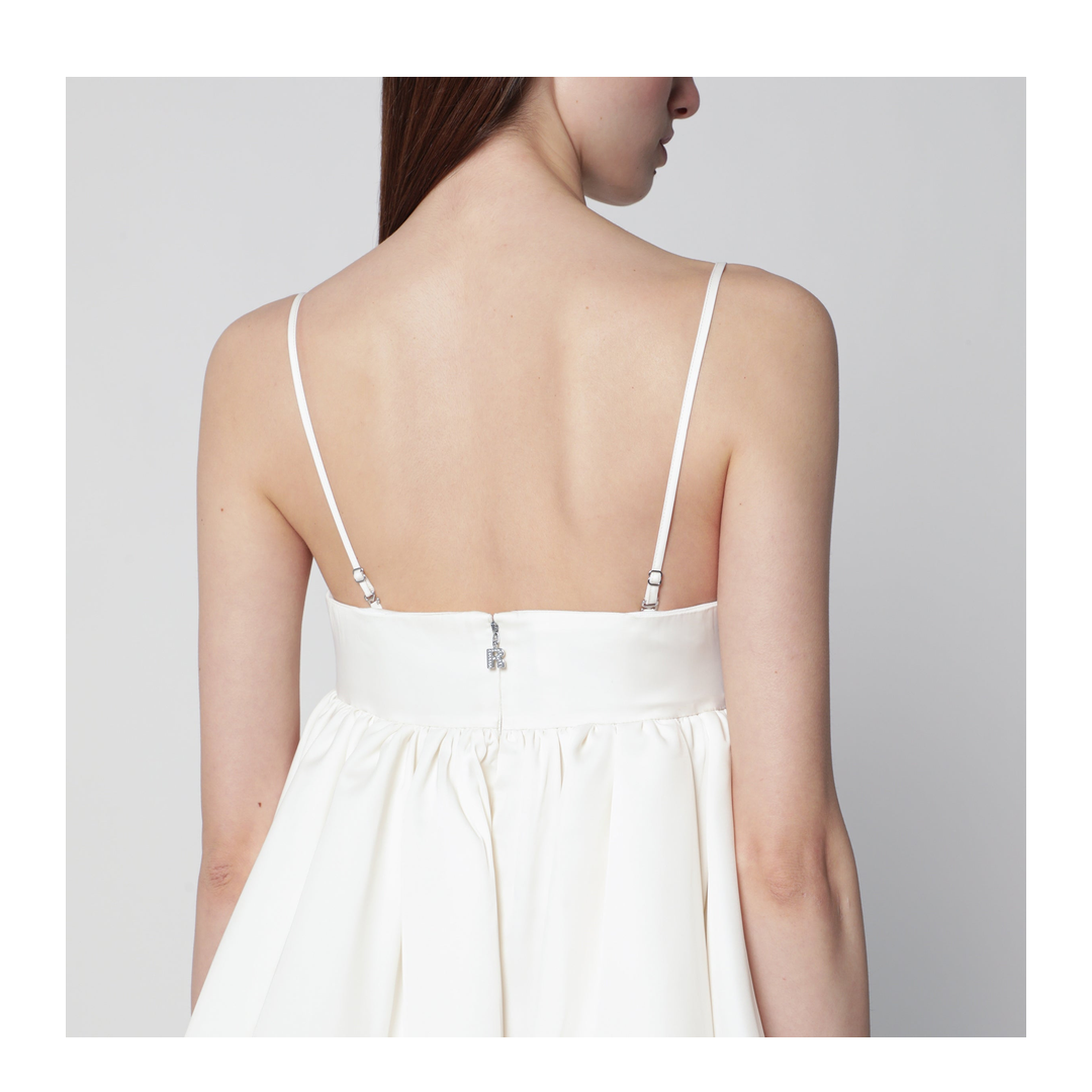 Strapless Balloon Mini Dress in Satin, Egret