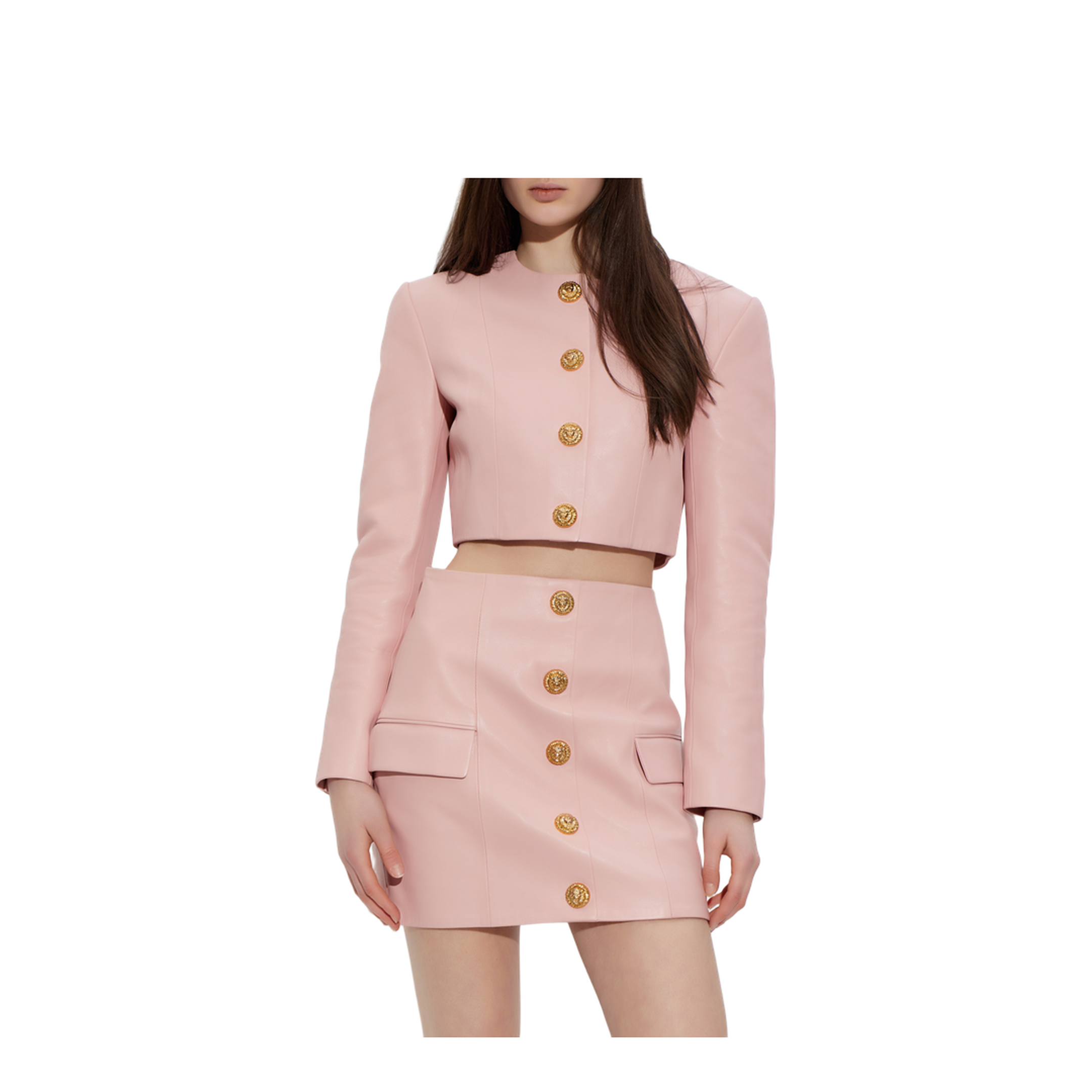 Cropped Leather Jacket Pink