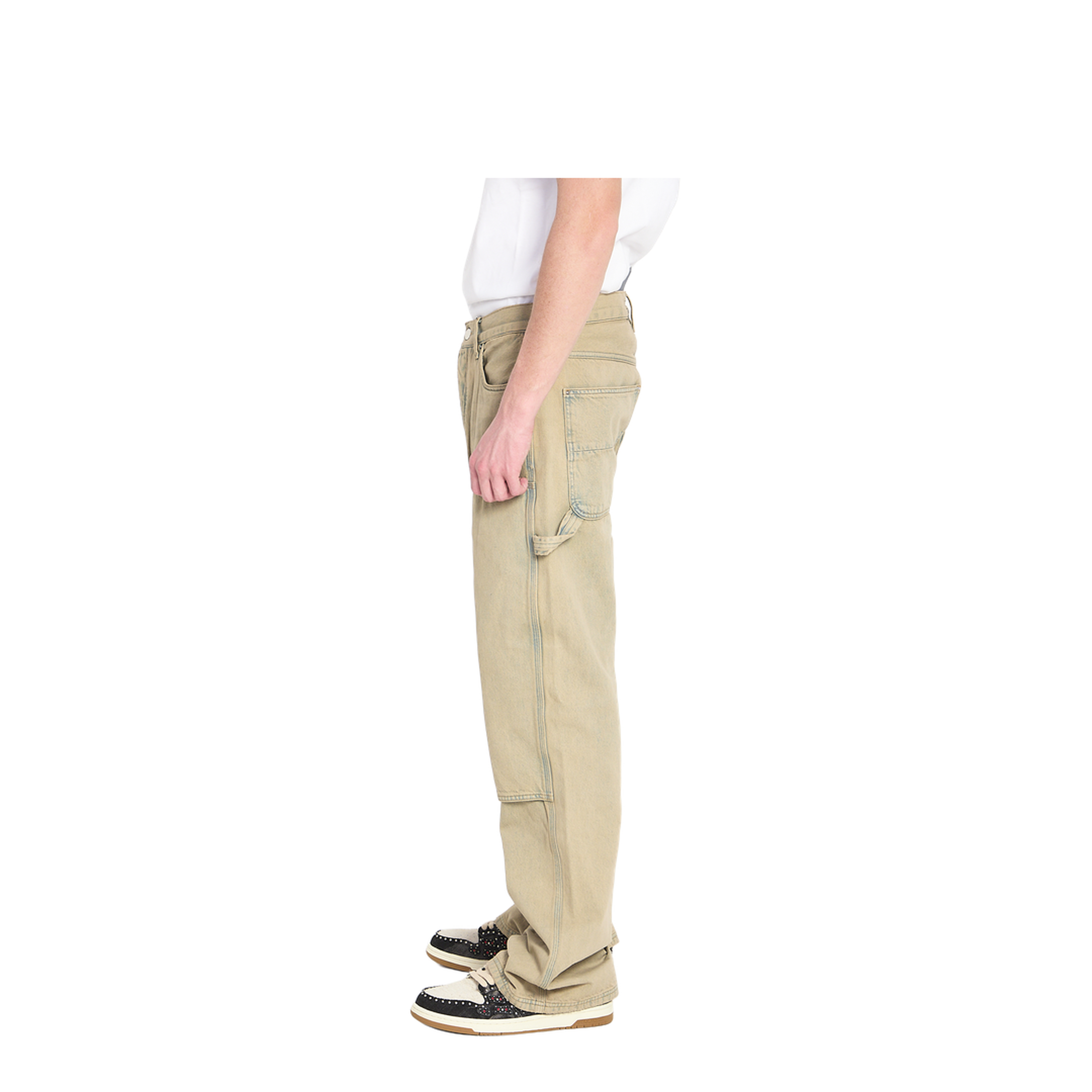 Beige Carpenter Multi-Pocket Denim Jeans