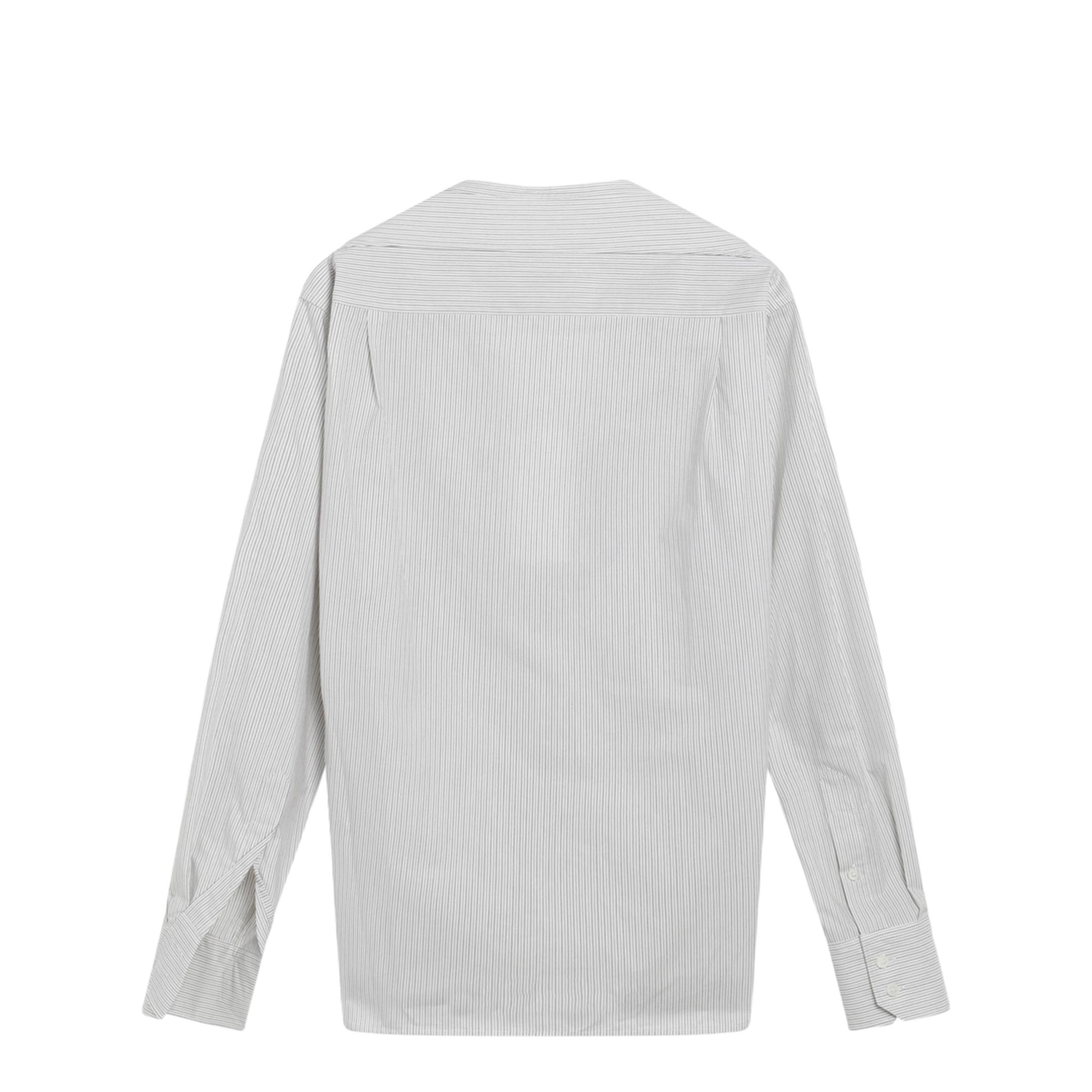 Pinstriped Cotton Shirt with V-Neck