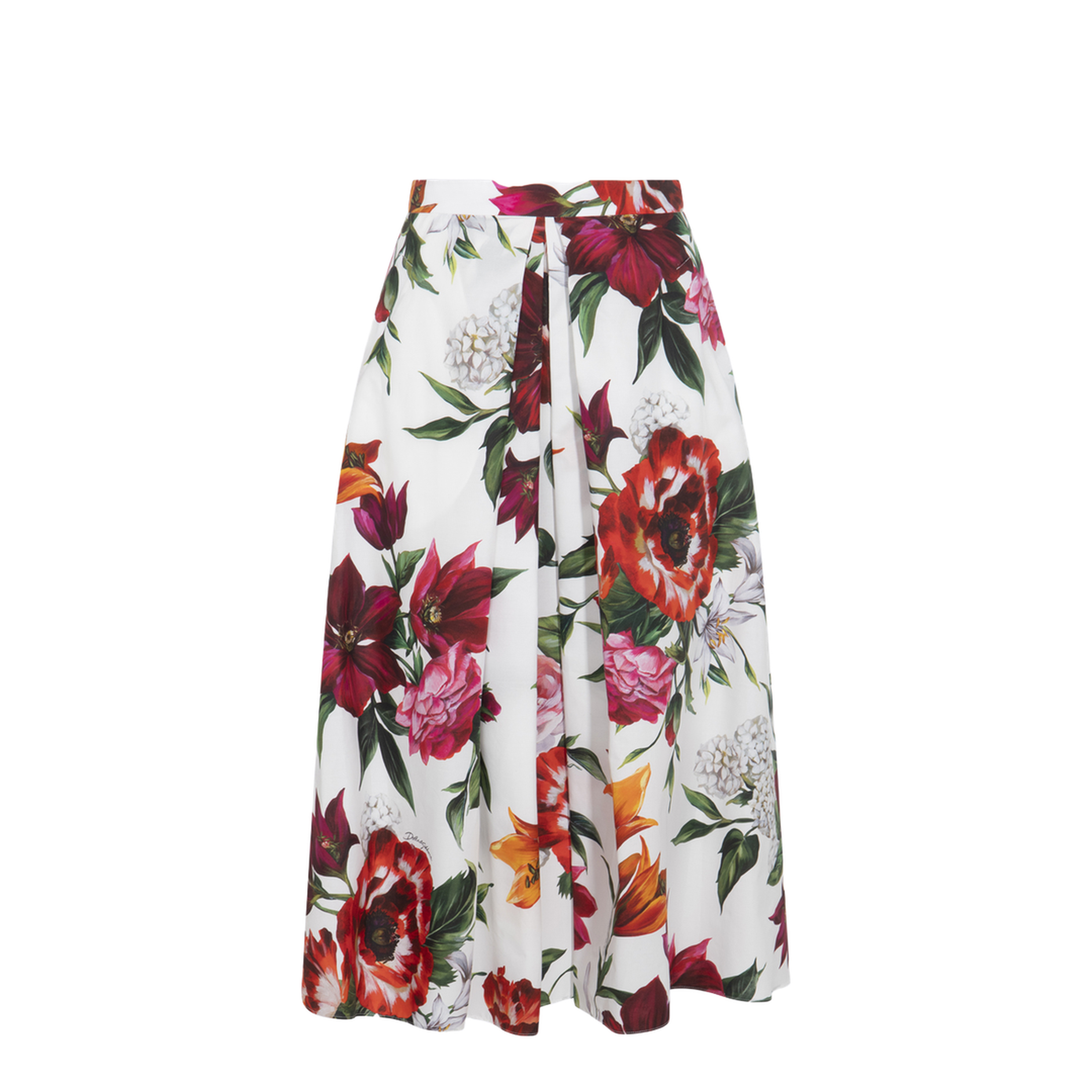 Flower-print Pleated Poplin Skirt