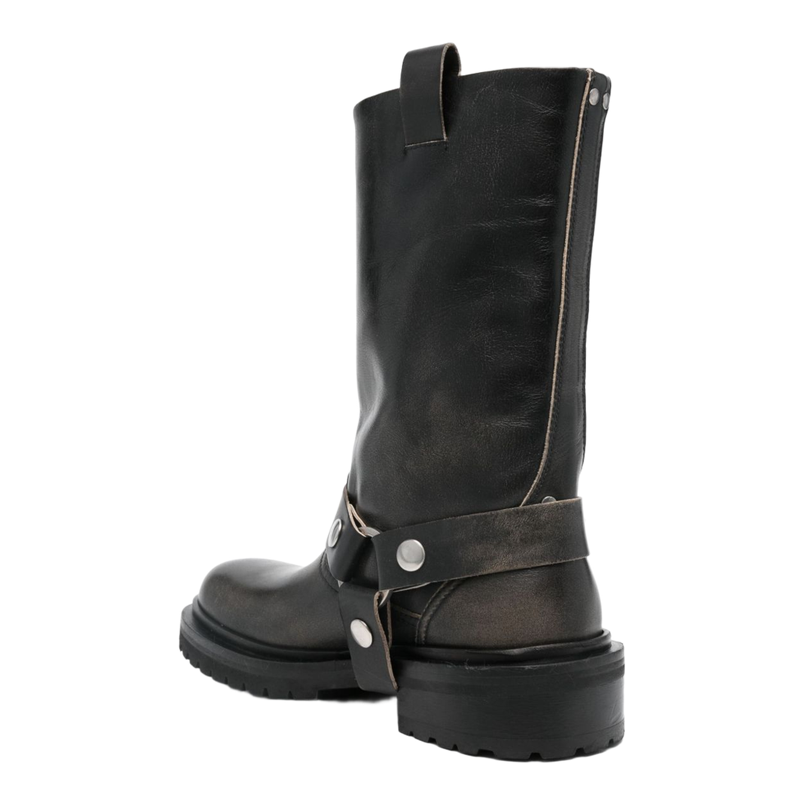 Kurt Boots in Black Leather with Silver Buckle