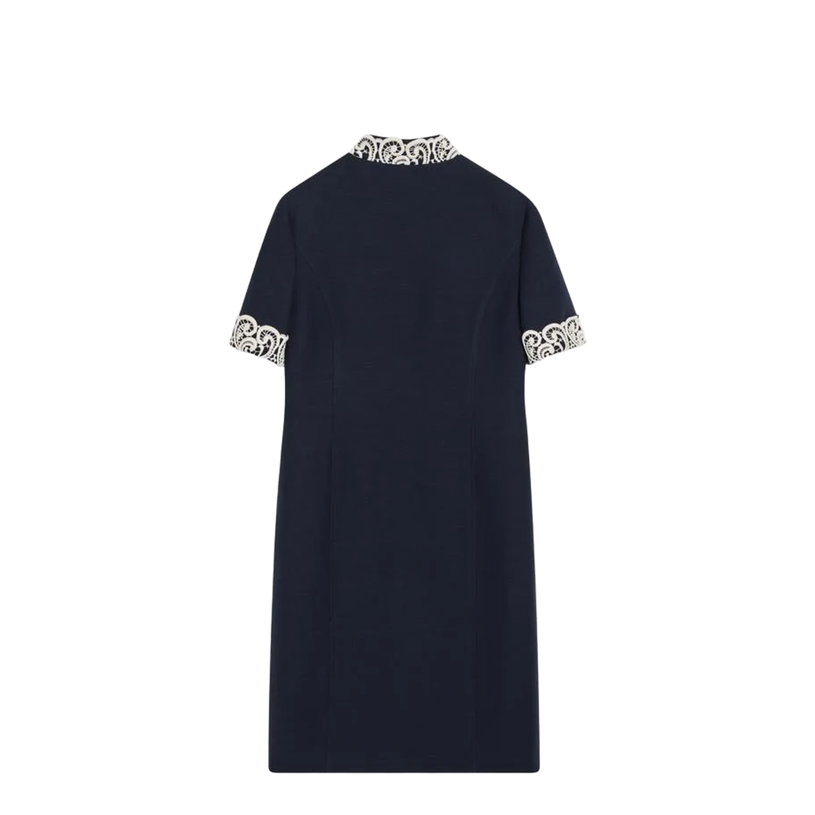 Indigo Dress With Macramé Trim
