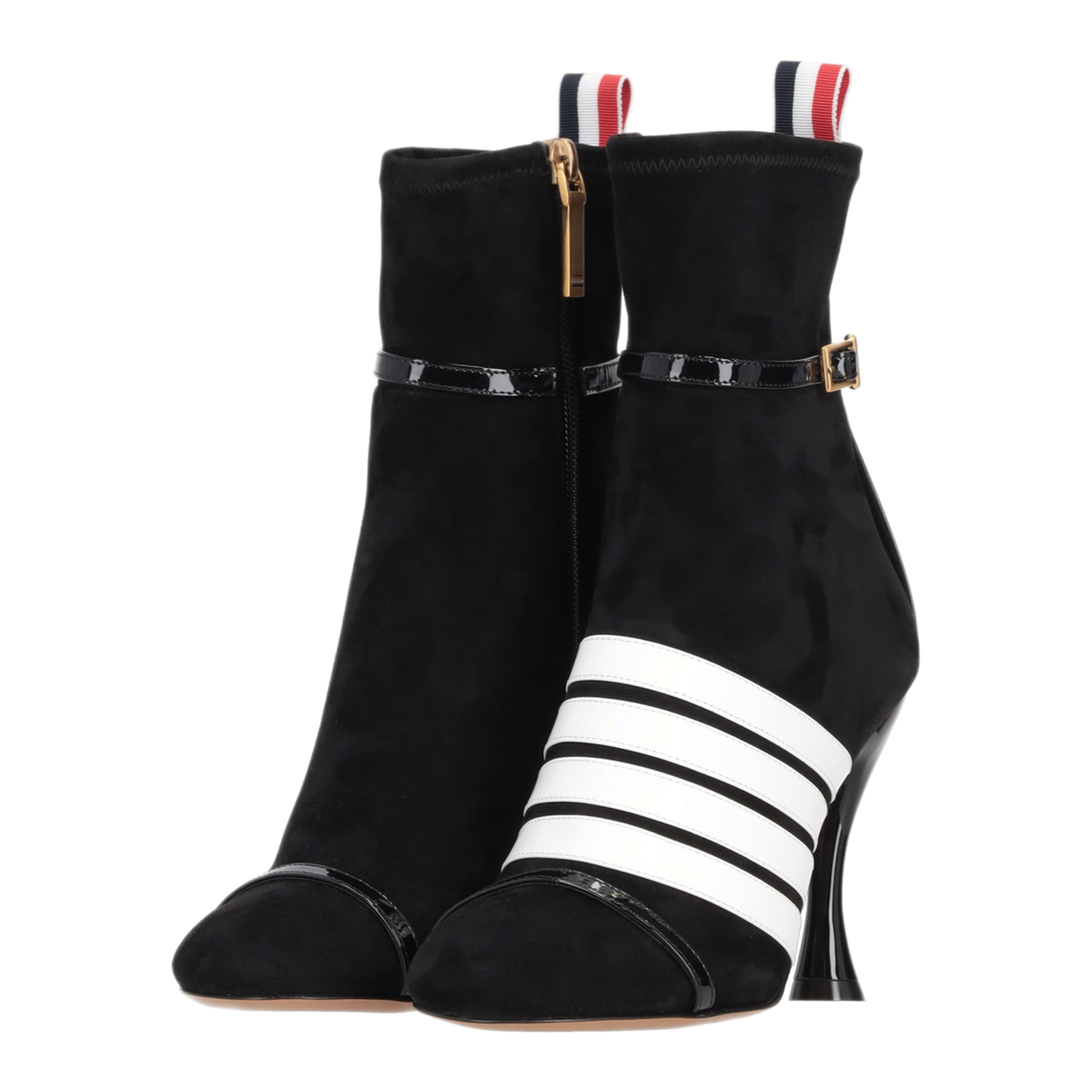 MAYFEYR - Thom Browne - Trompe L'Oeil 4-Bar Sandal Ankle Boot W/ 105Mm Round Curved Heel In Stretch Soft Suede - FFB263AL0178001