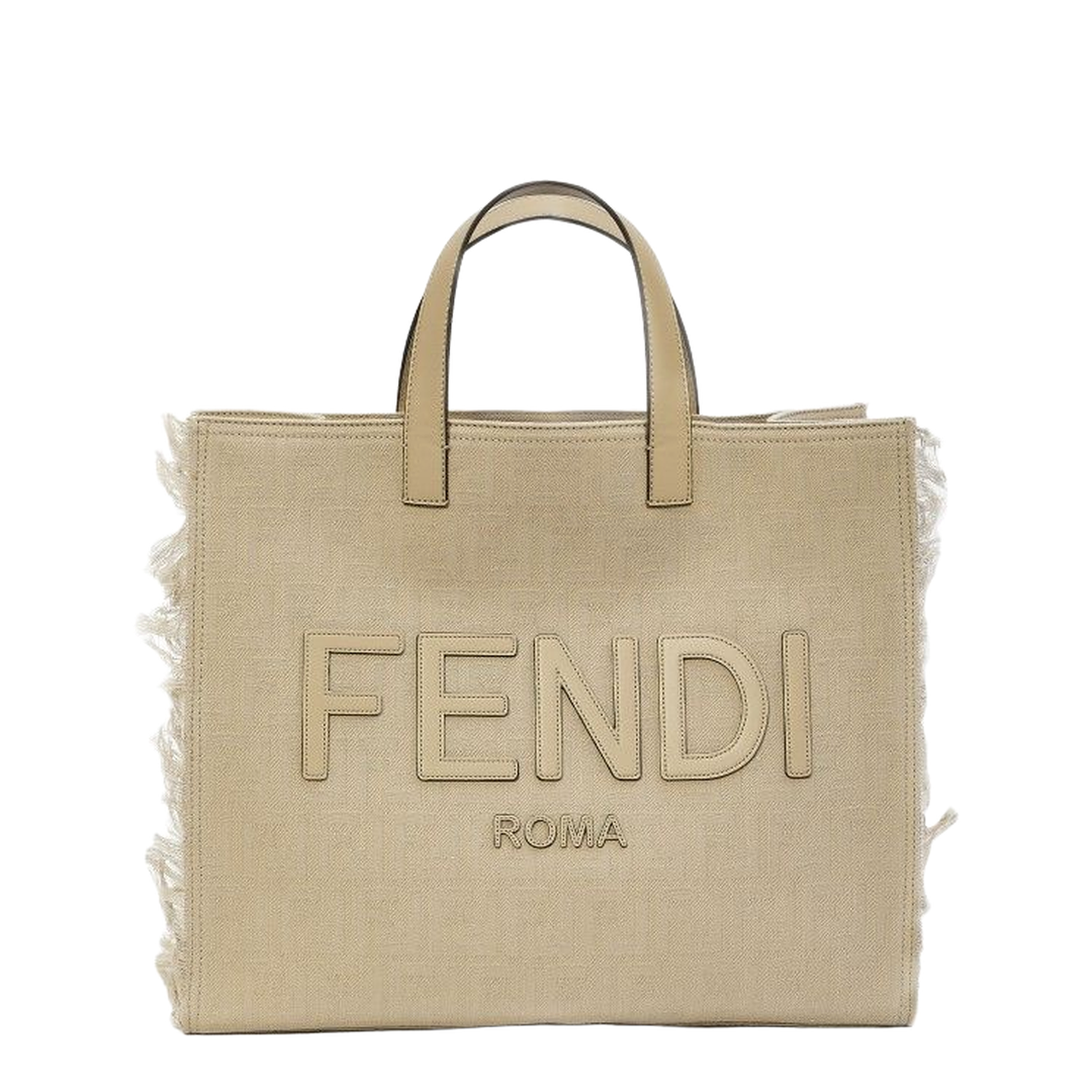 FF Jacquard Fringed
Beige Leather Bag
