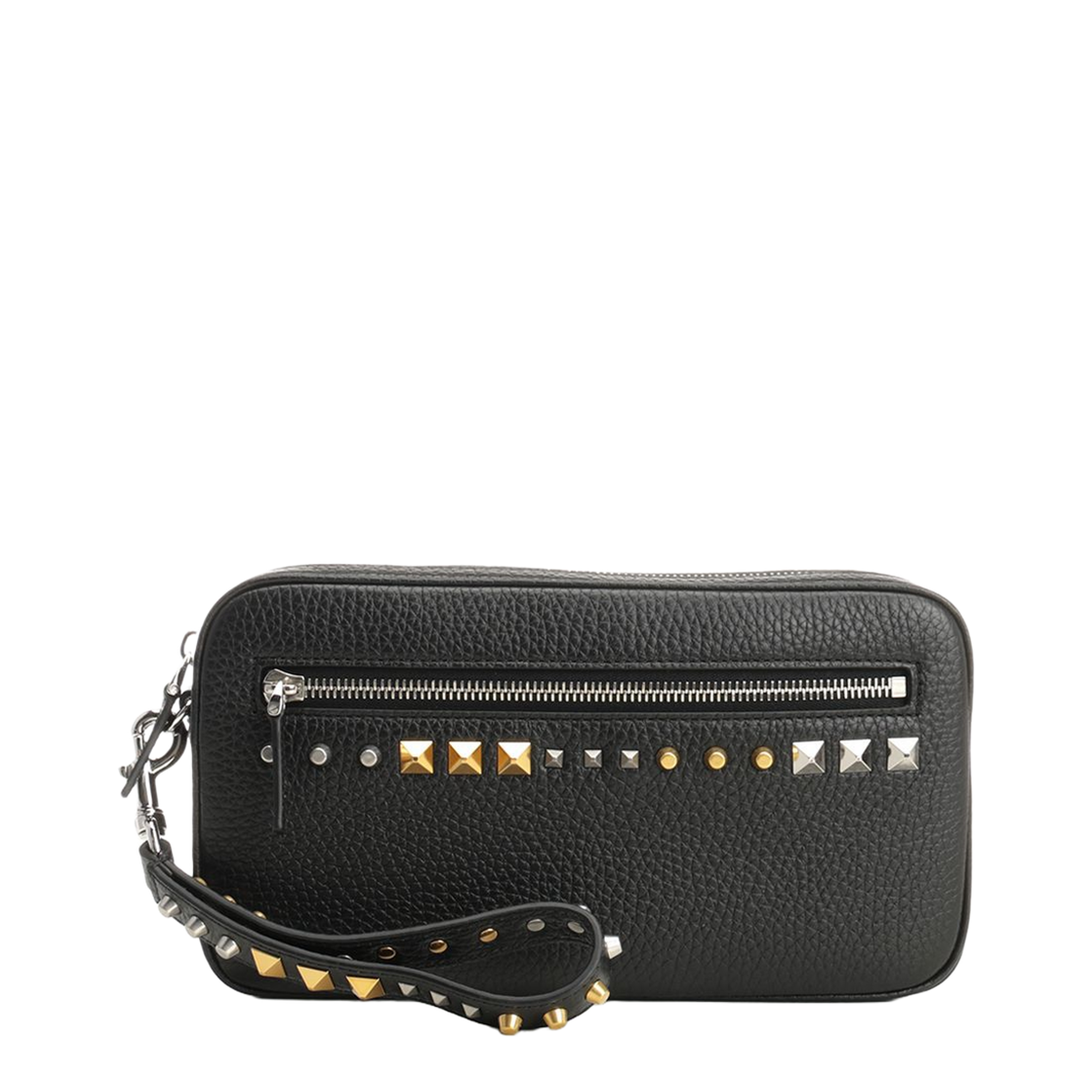 Rockstud Leather Clutch - Black
