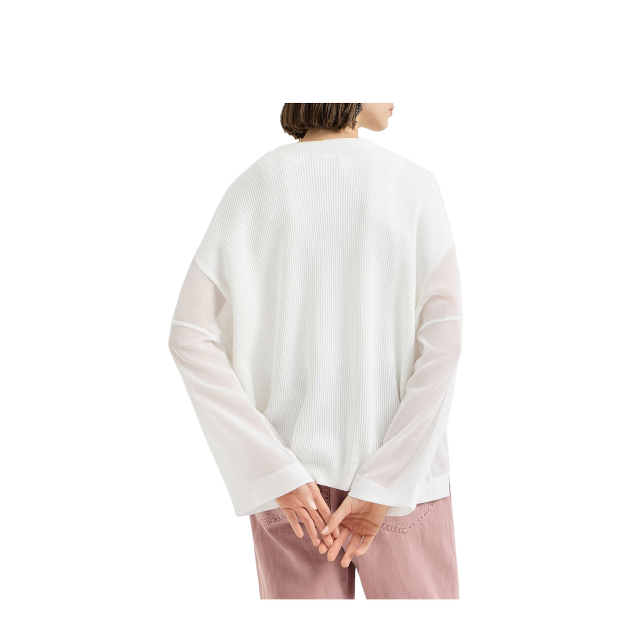 Ribbed Knit Cardigan White